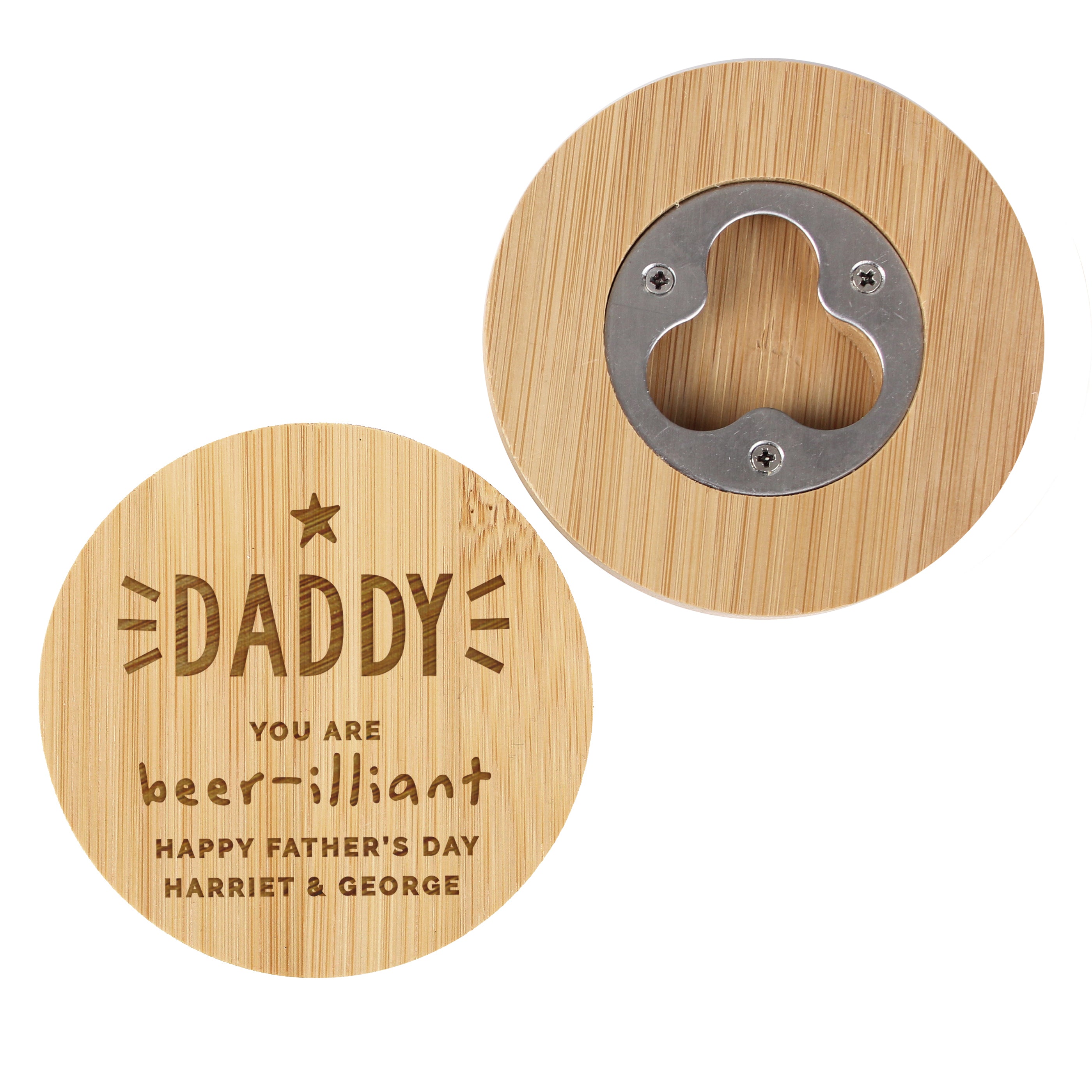 Personalised Star Bamboo Bottle Opener Coaster