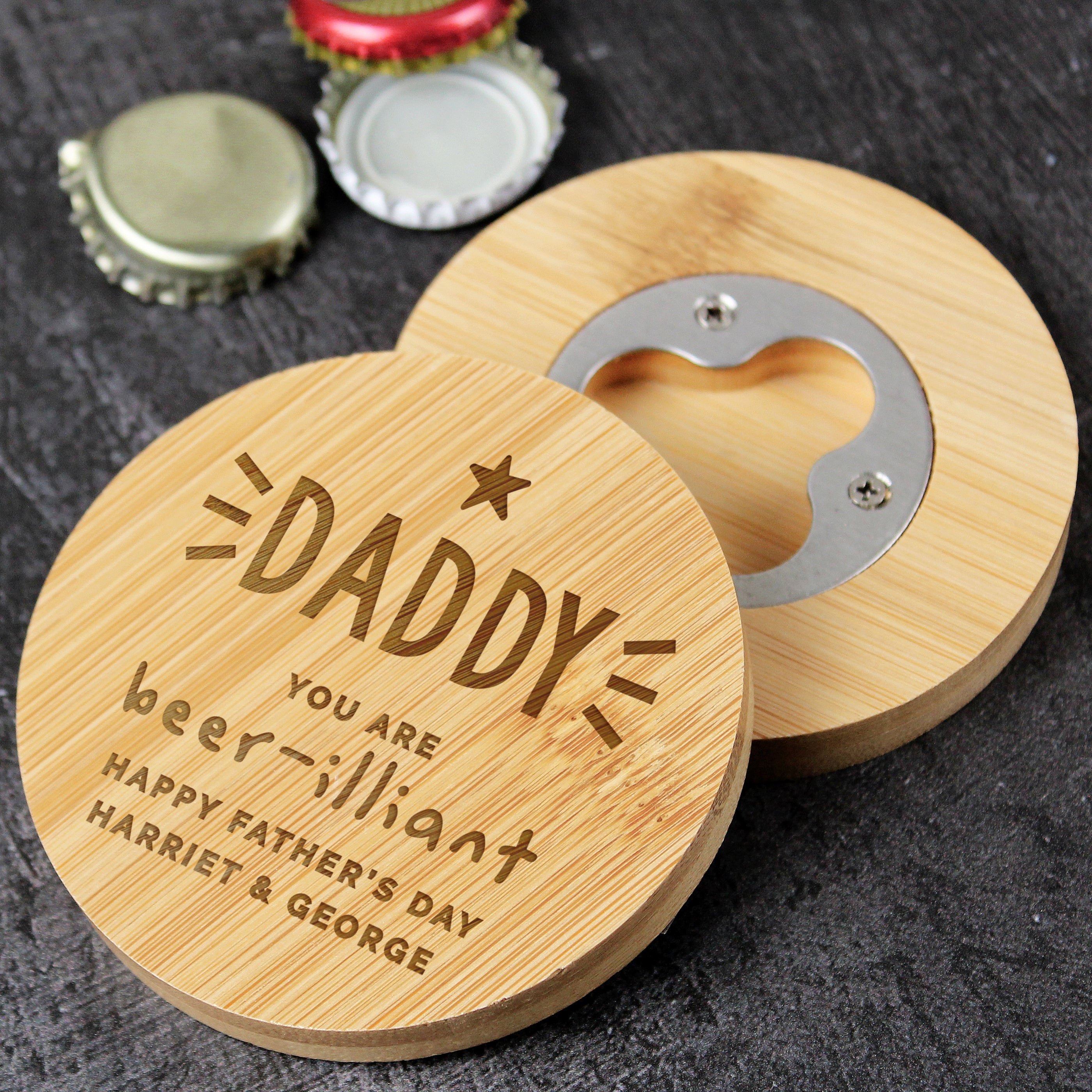 Personalised Star Bamboo Bottle Opener Coaster