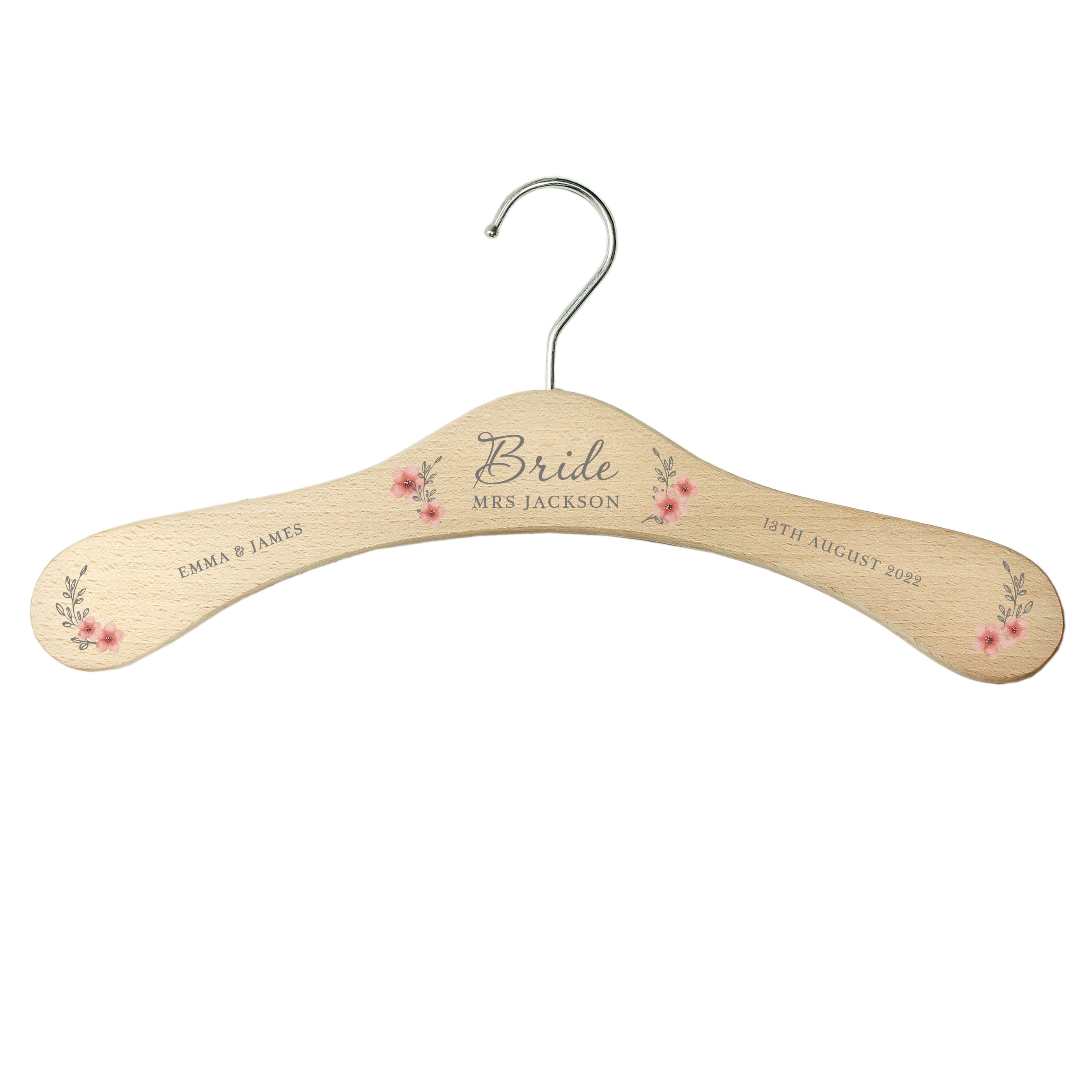 Personalised Pink Floral Wooden Hanger