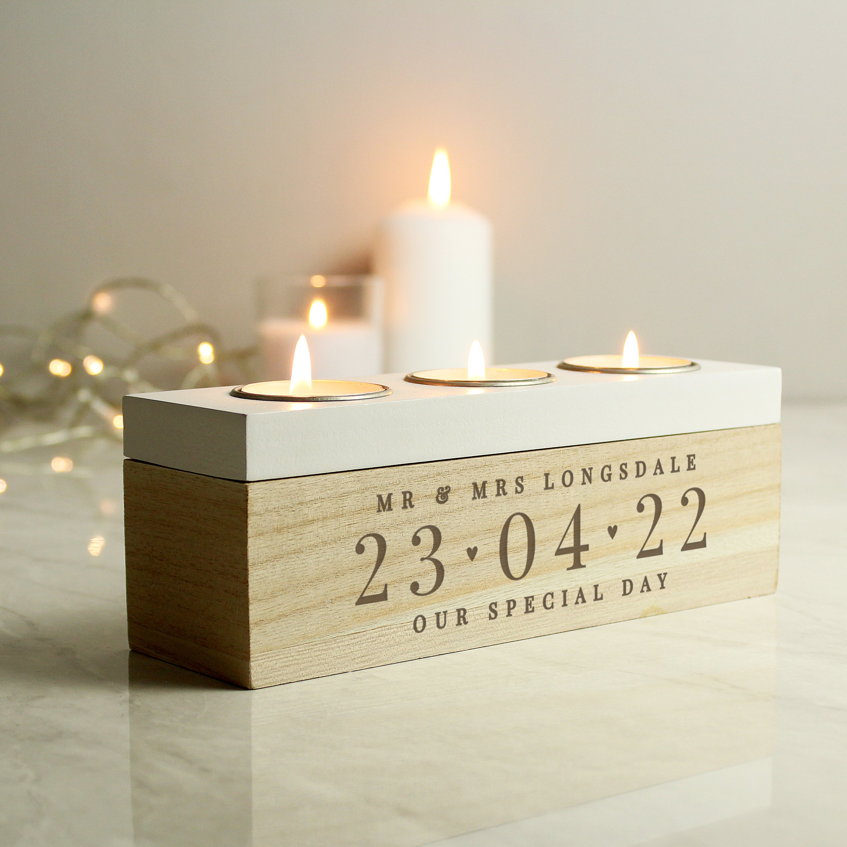 Personalised Special Date Triple Tea Light Box