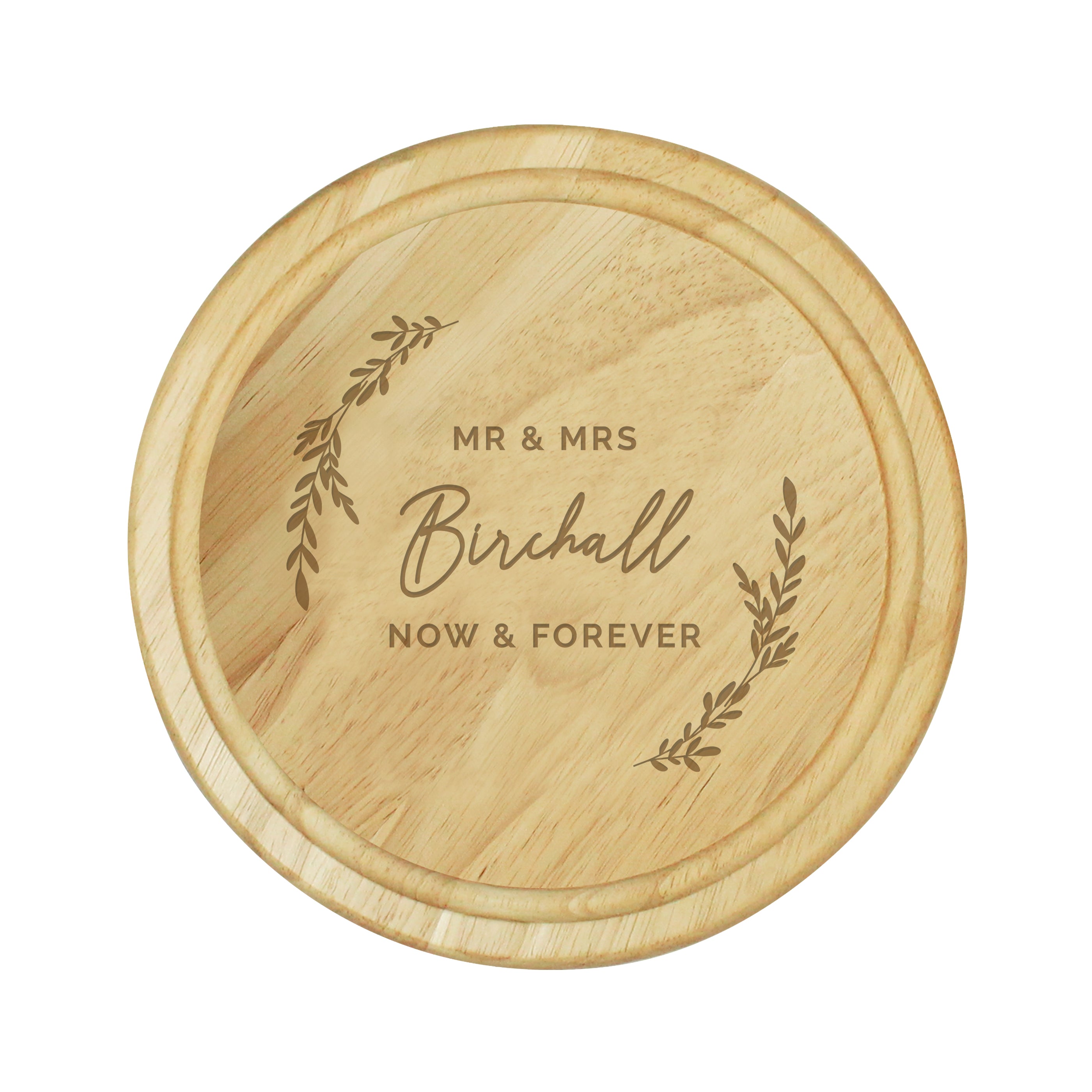 Personalised Laurel Round Wooden Chopping Board