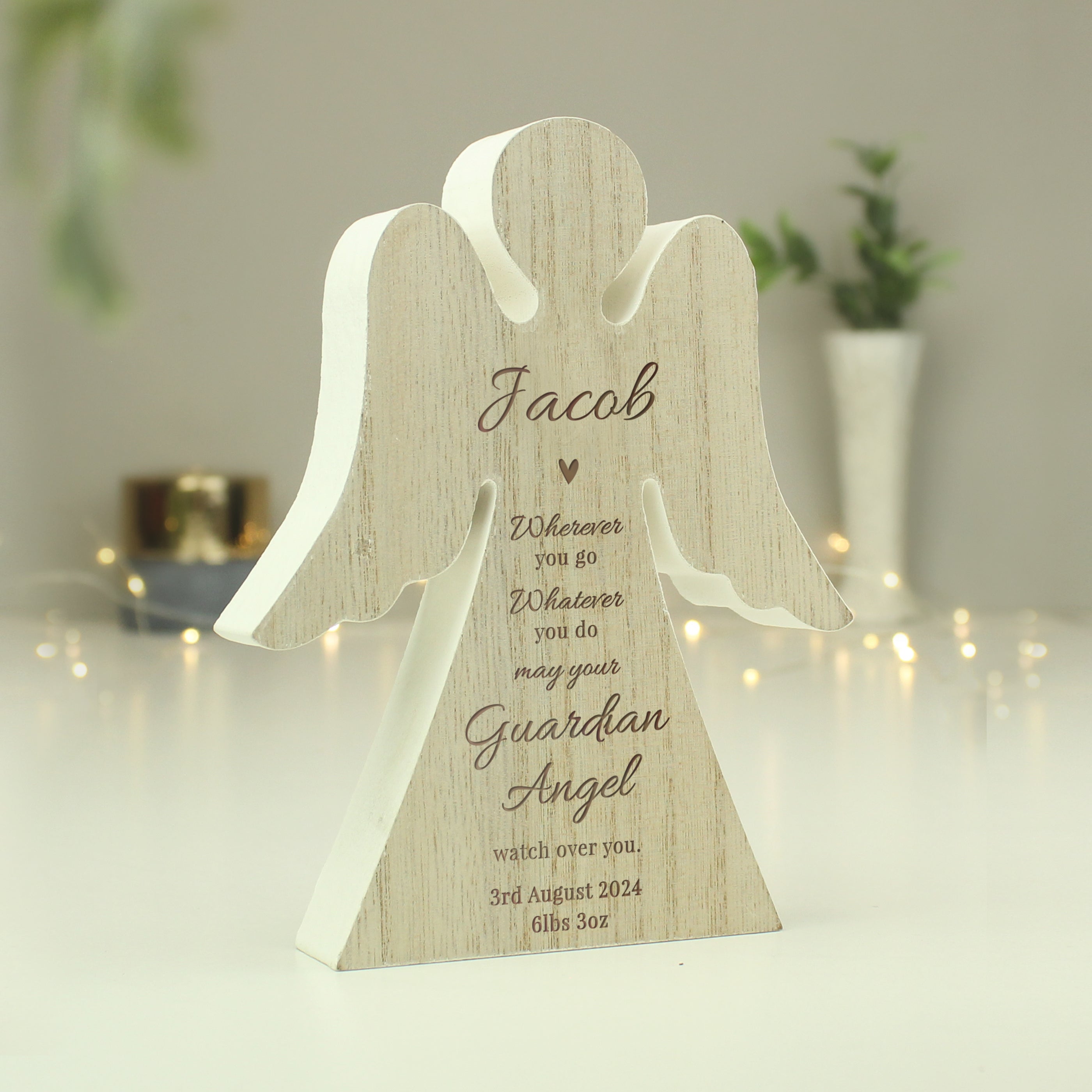 Personalised Guardian Angel Rustic Wooden Angel Decoration