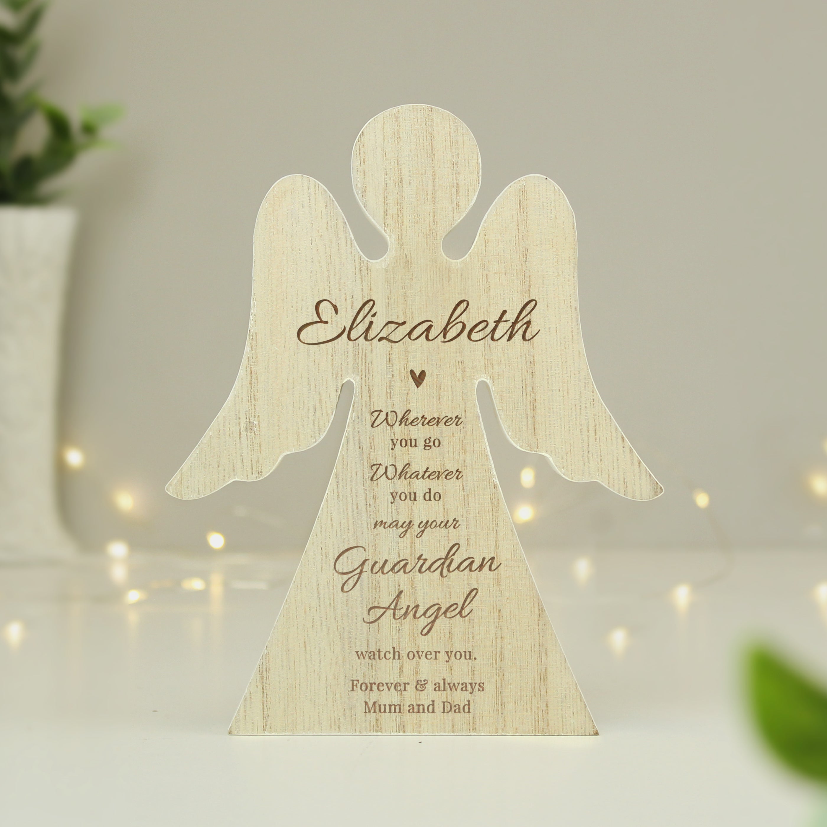 Personalised Guardian Angel Rustic Wooden Angel Decoration