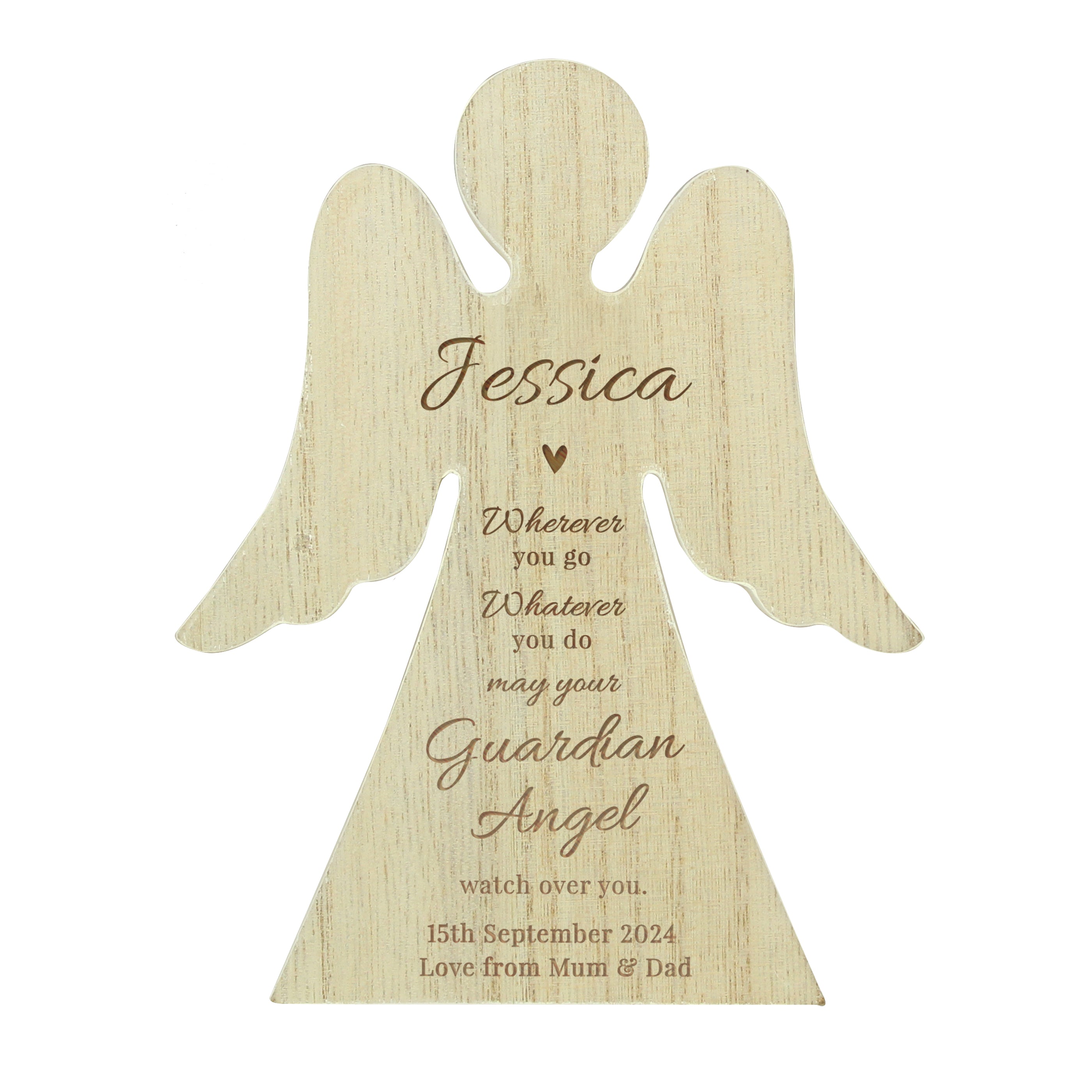 Personalised Guardian Angel Rustic Wooden Angel Decoration