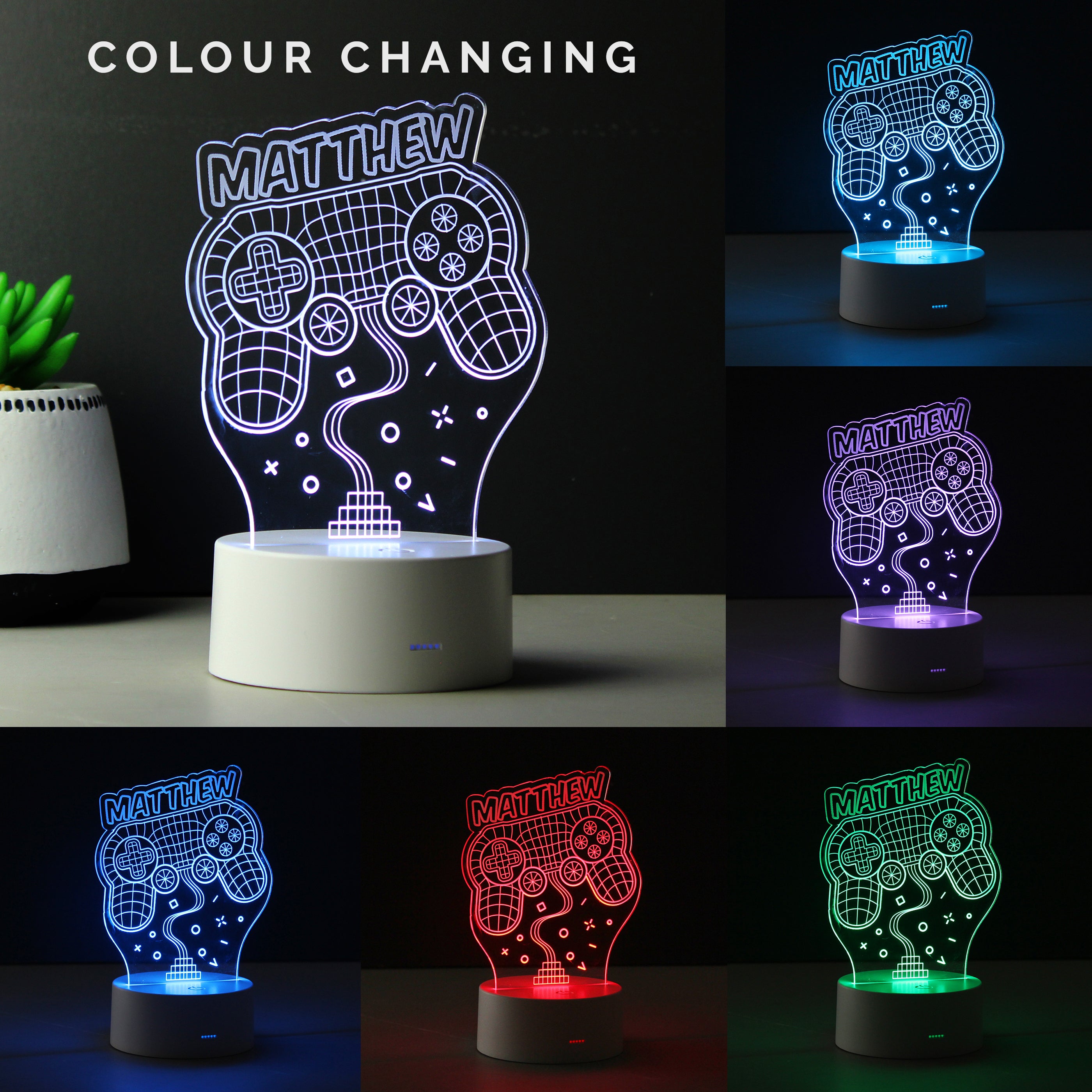 Personalised Name Gaming LED Colour Changing Night Light