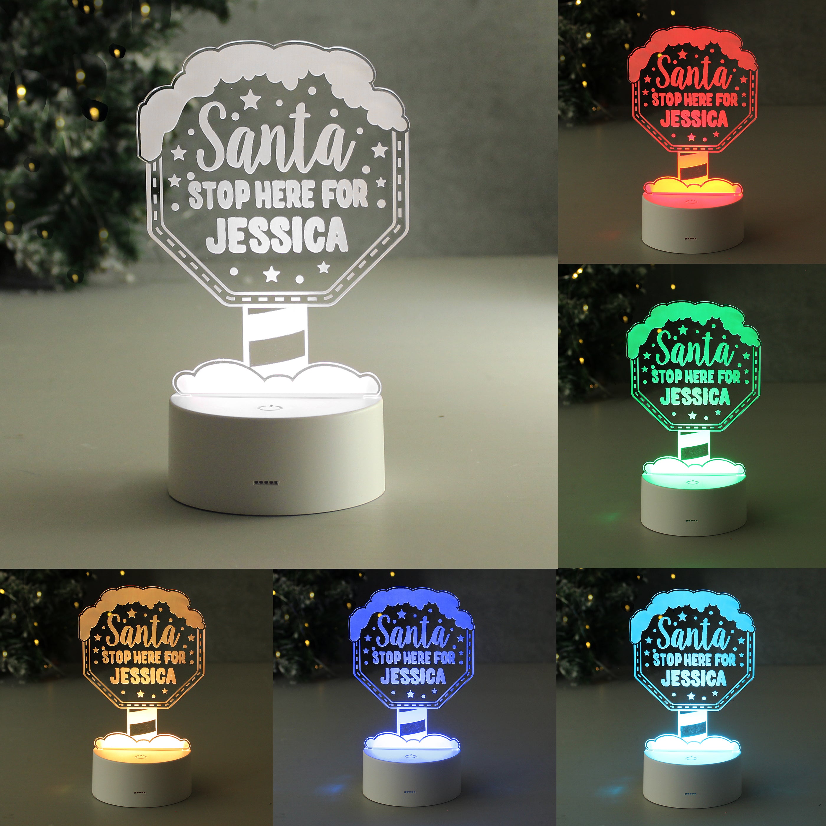 Personalised Santa Stop Here LED Colour Changing Night Light