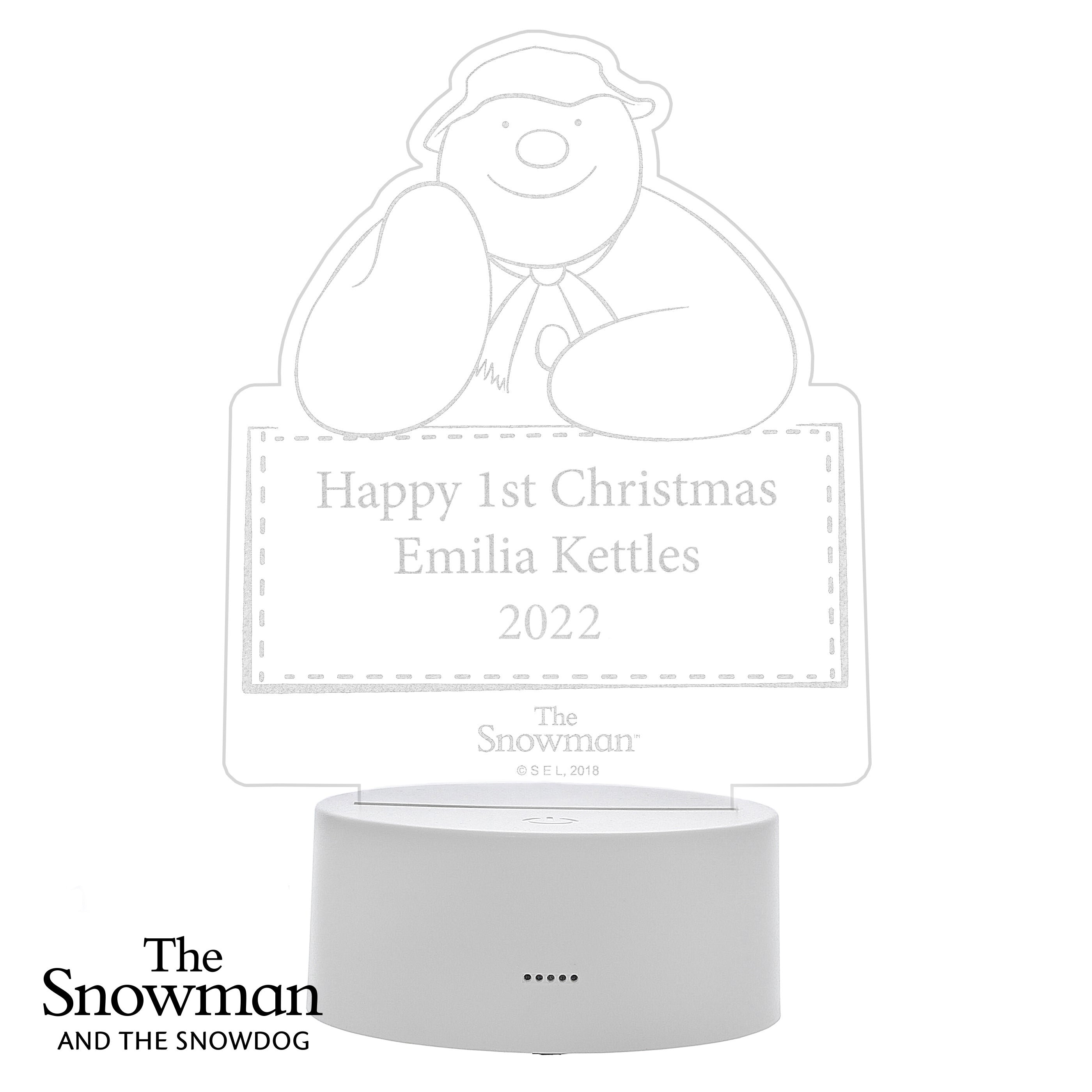 Personalised The Snowman LED Colour Changing Decoration & Night Light