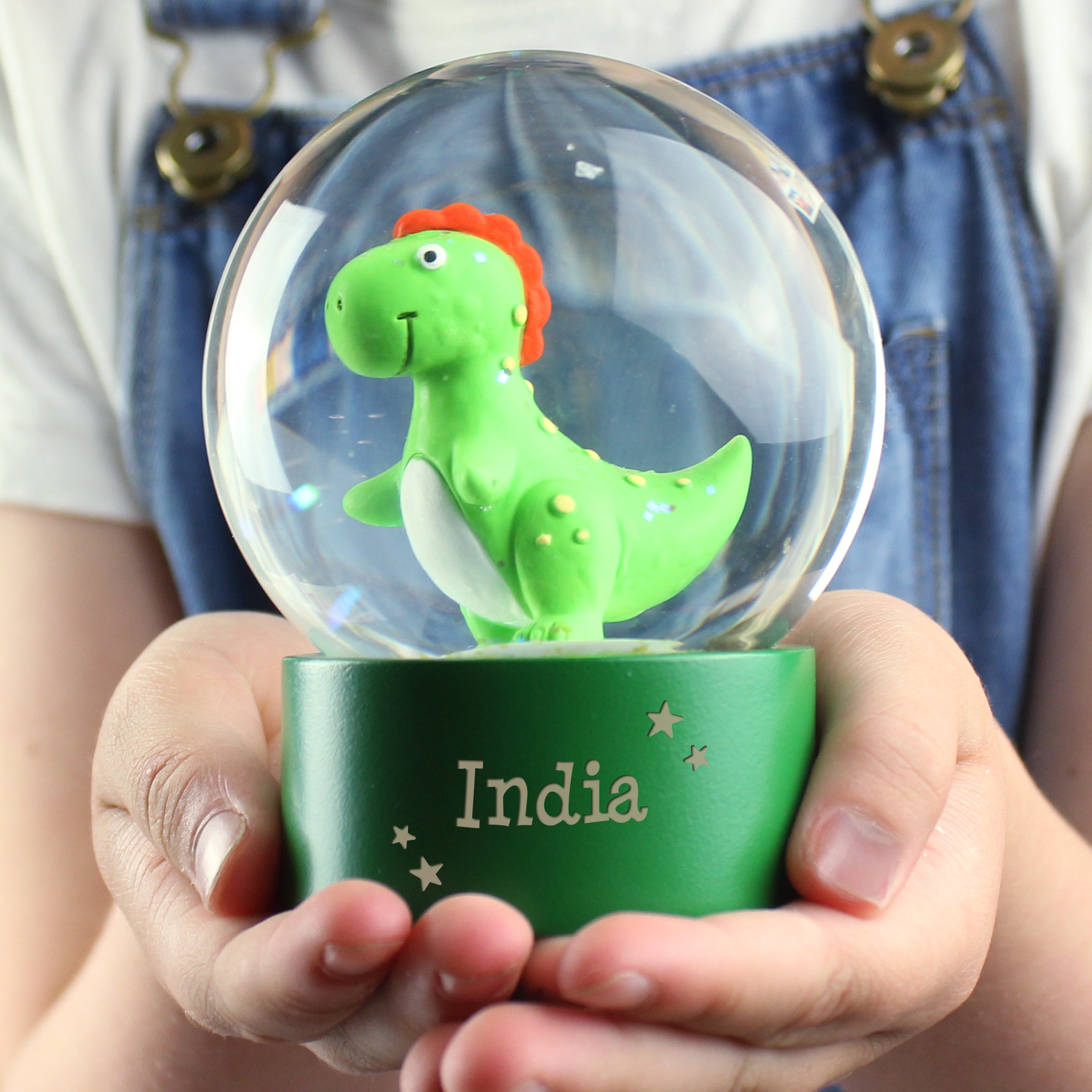 Personalised Name Only Dinosaur Glitter Snow Globe