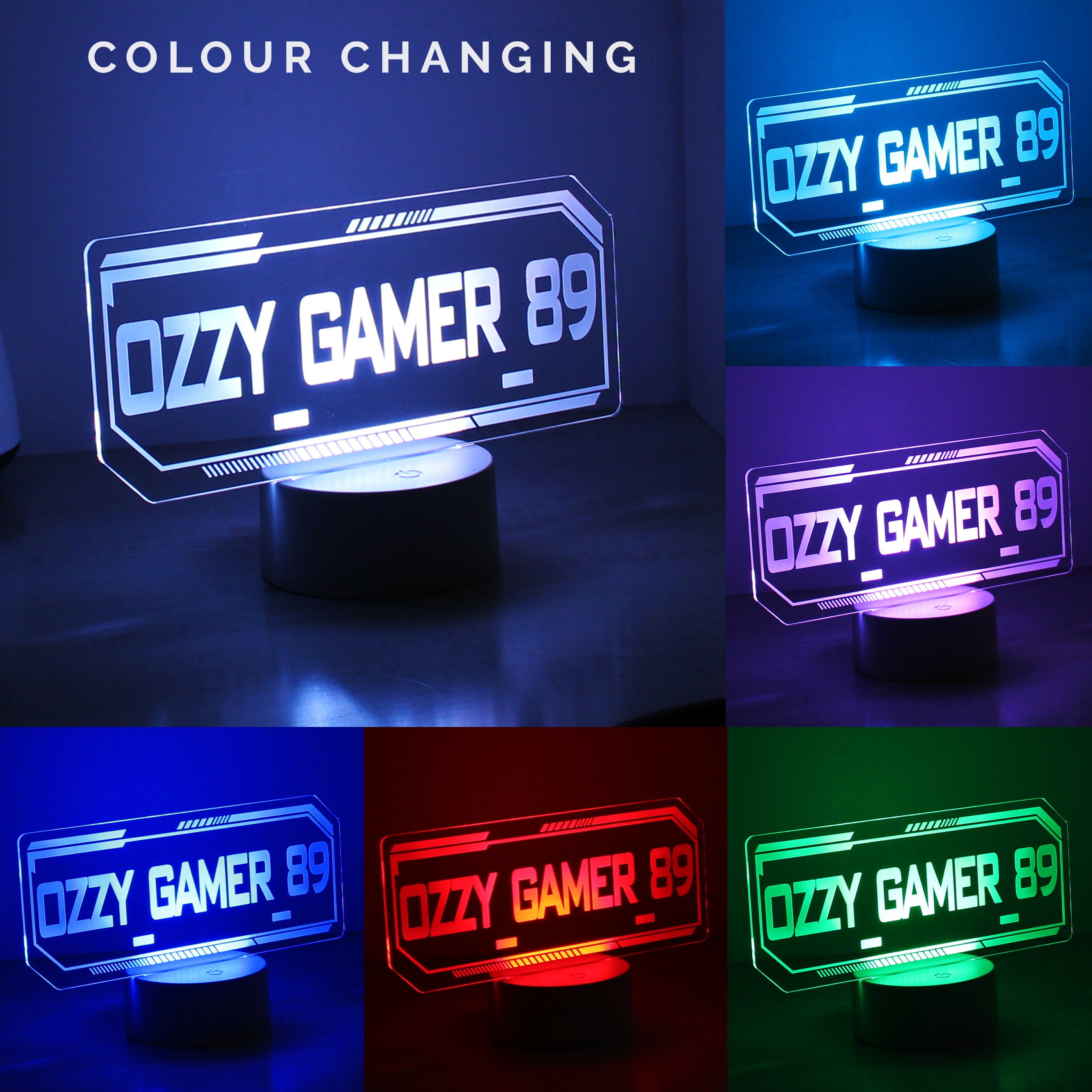 Personalised Gamer Tag LED Colour Changing Night Light