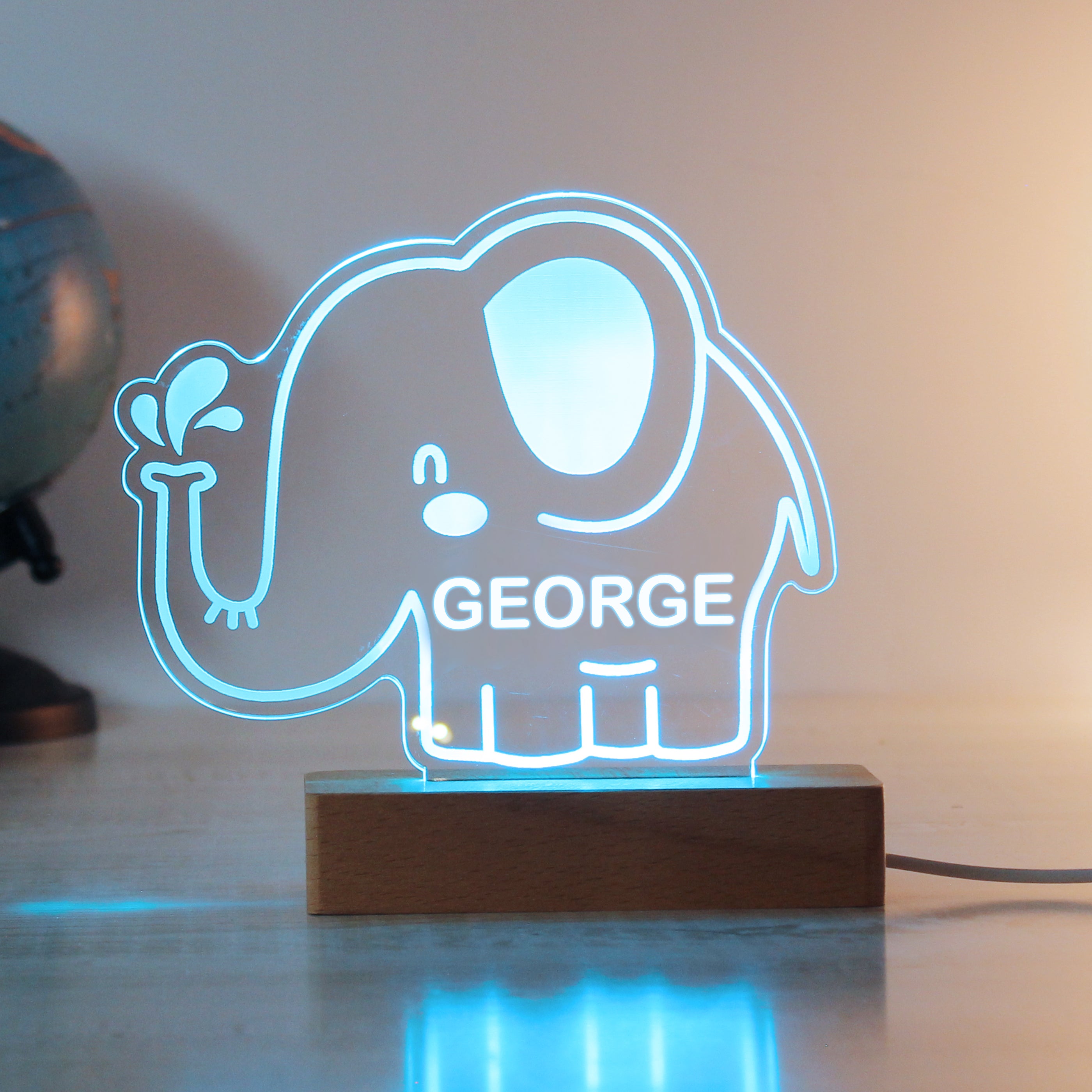 Personalised Elephant Wooden Based LED Light