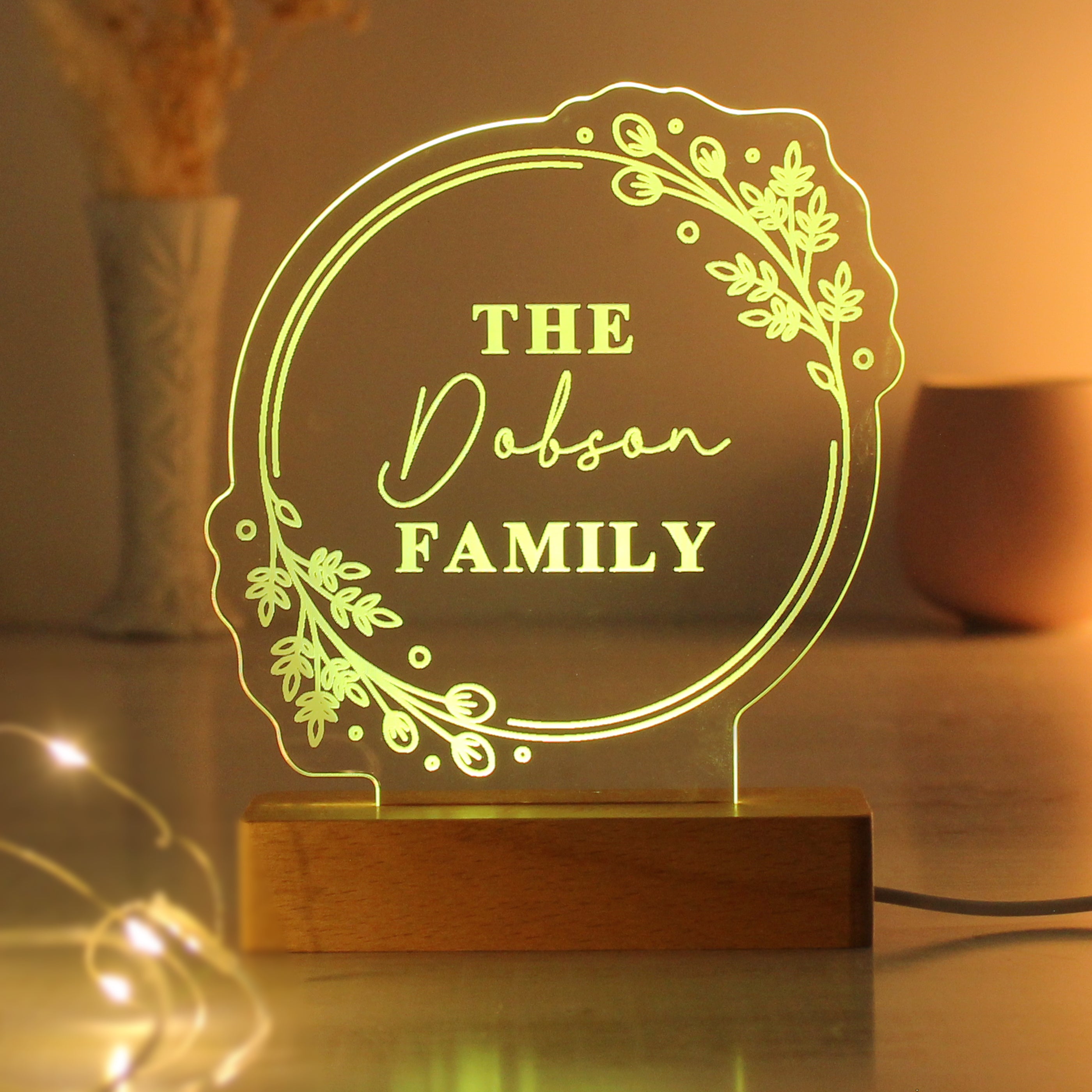 Personalised Floral Wooden Based LED Light