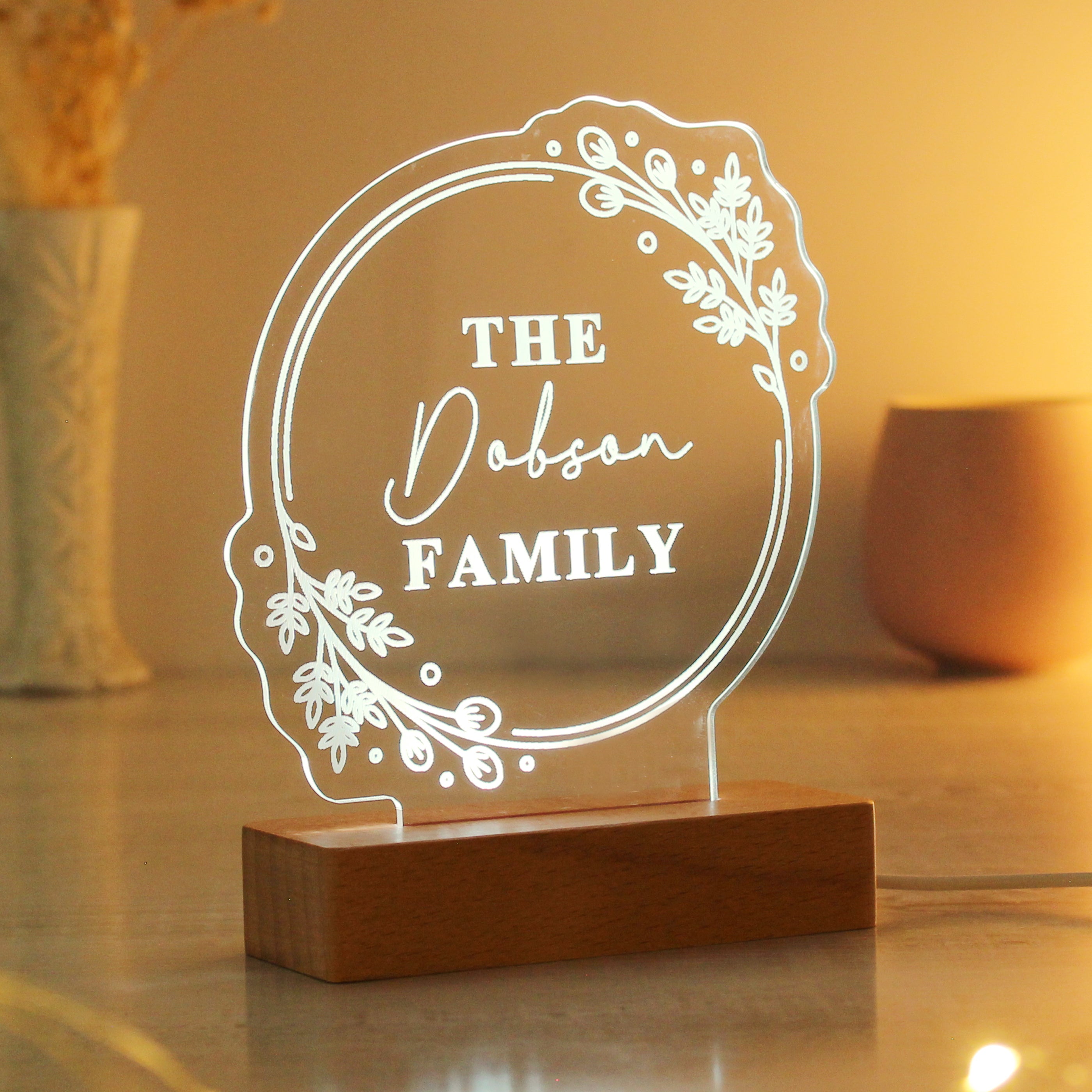 Personalised Floral Wooden Based LED Light