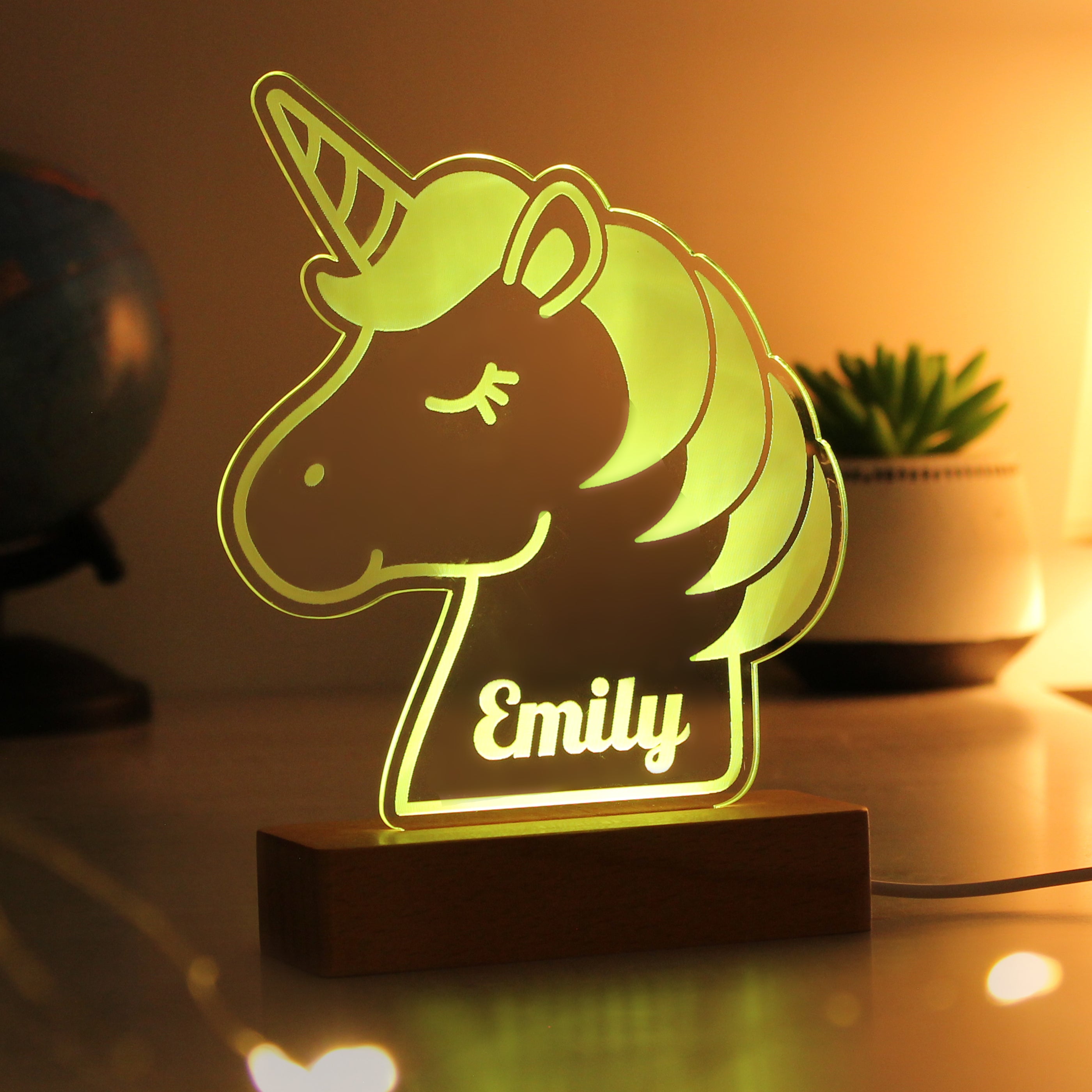 Personalised Unicorn Wooden Based LED Light