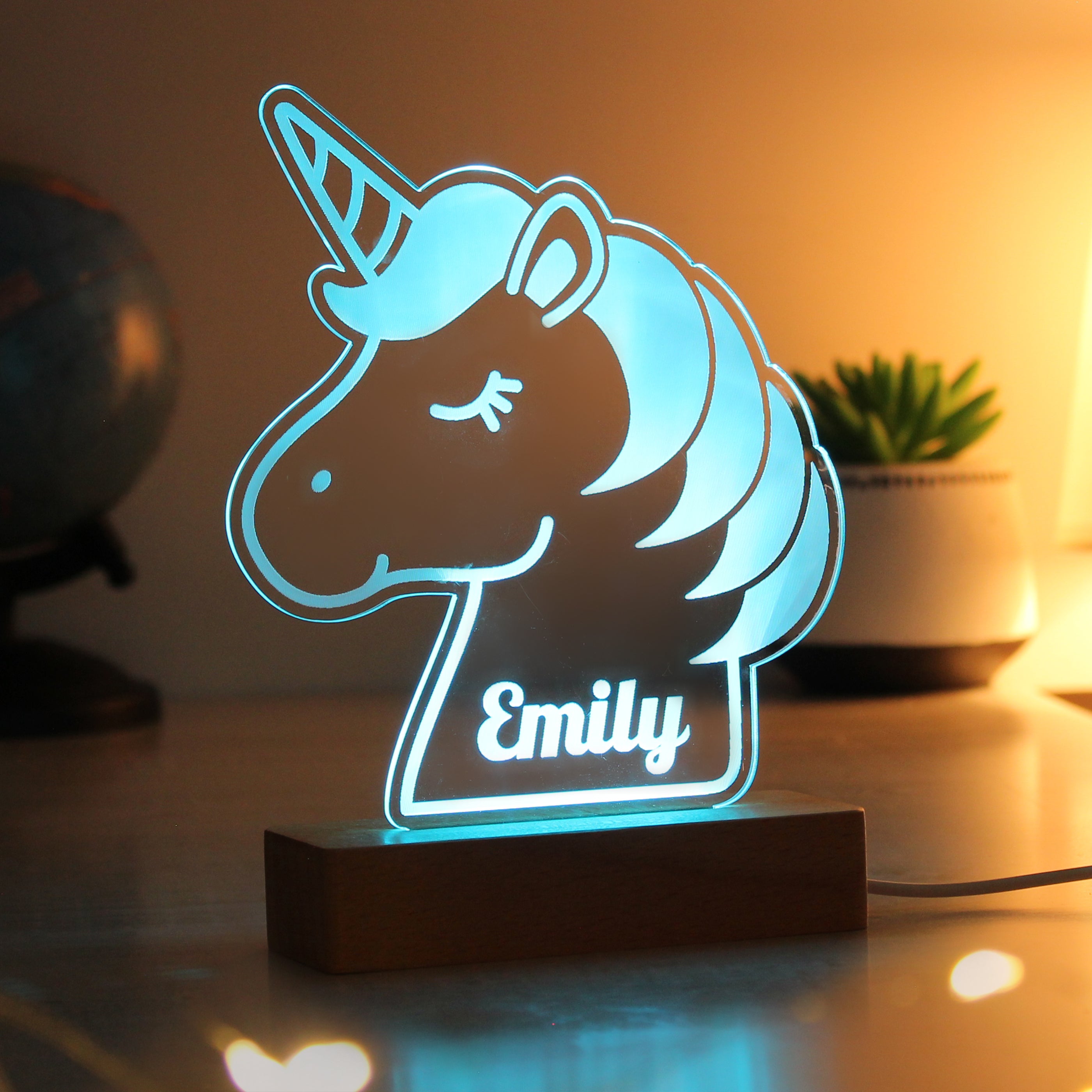 Personalised Unicorn Wooden Based LED Light