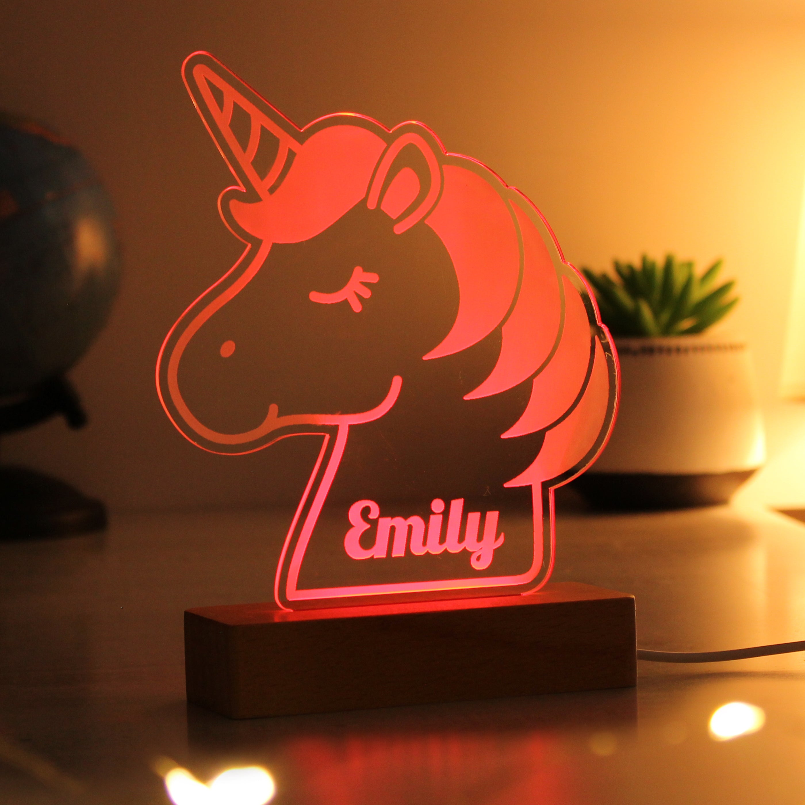 Personalised Unicorn Wooden Based LED Light