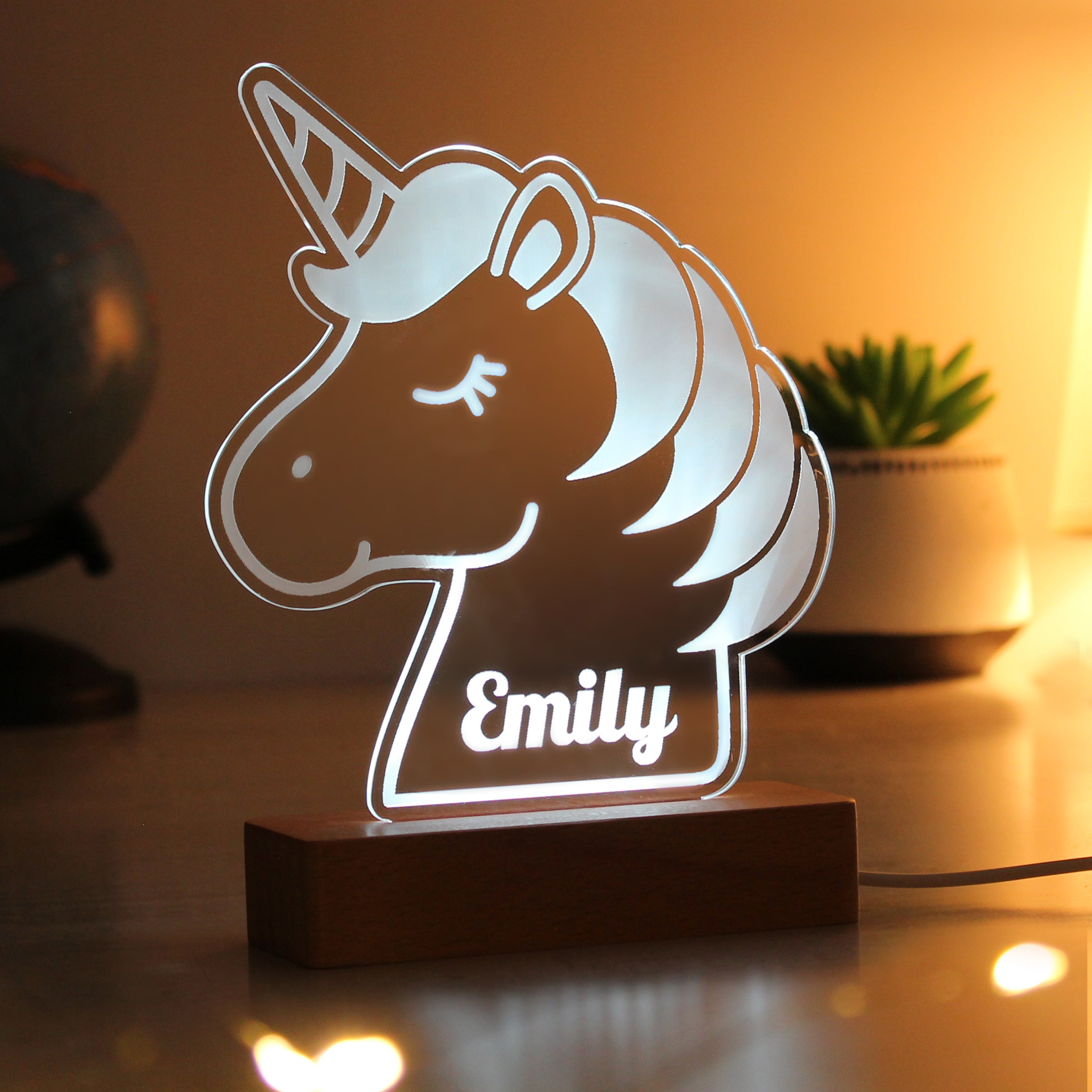 Personalised Unicorn Wooden Based LED Light