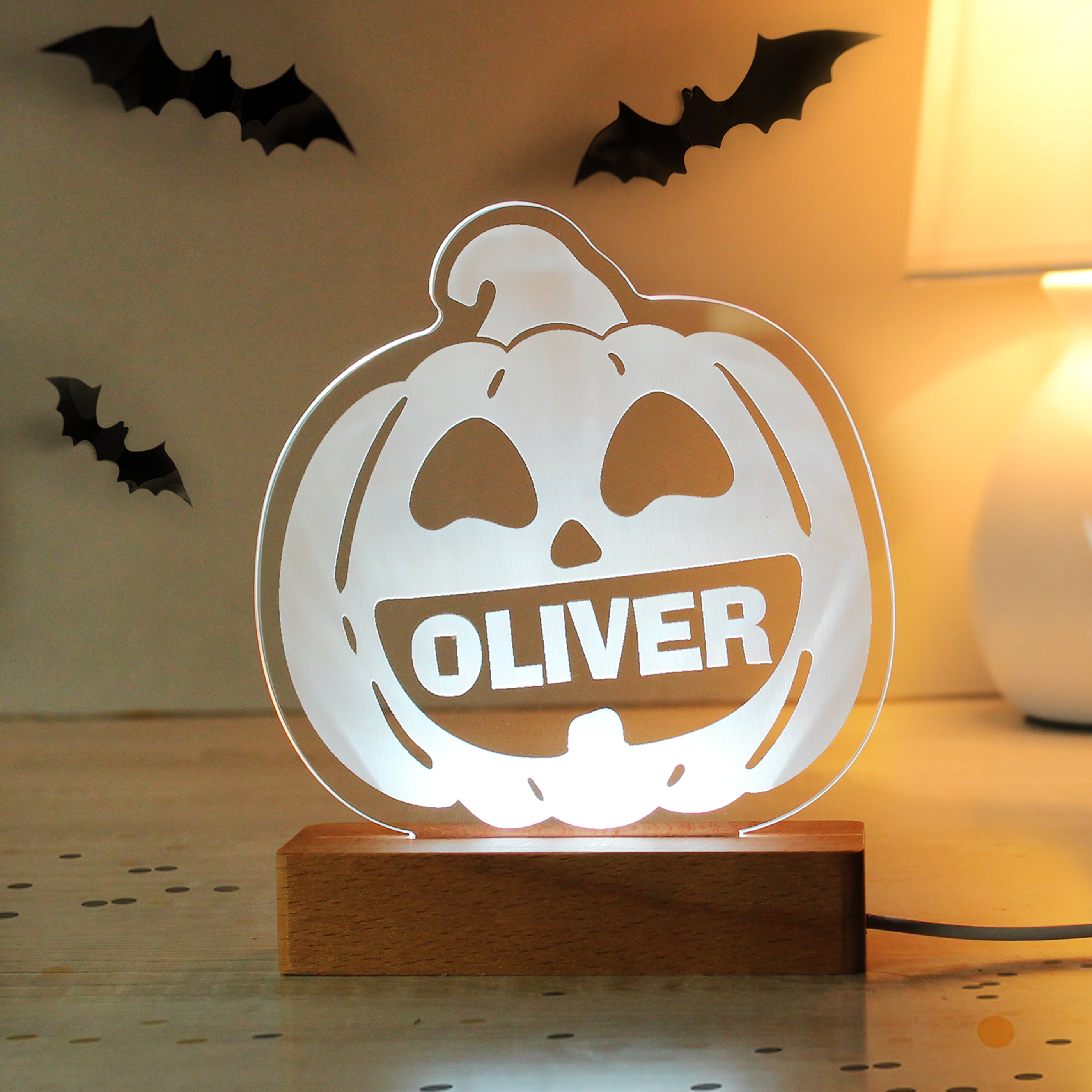 Personalised Pumpkin Wooden LED Light