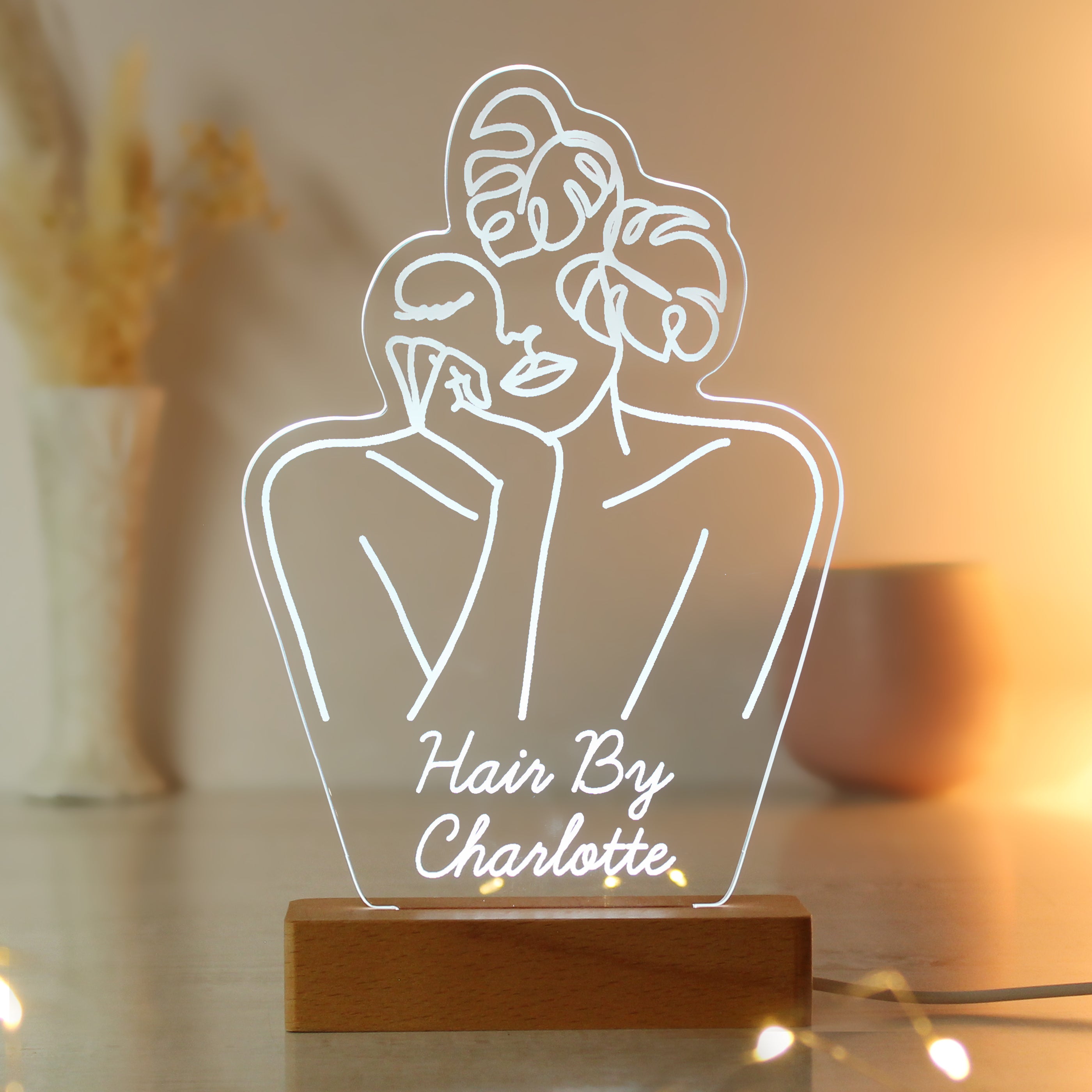 Personalised Fleur Line Art Wooden Based LED Light