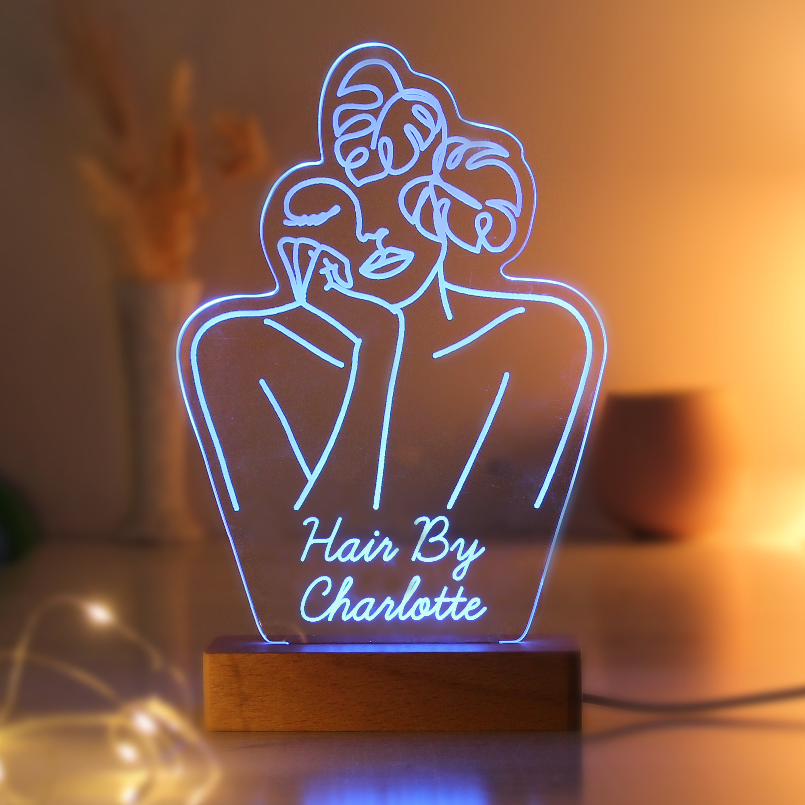 Personalised Fleur Line Art Wooden Based LED Light