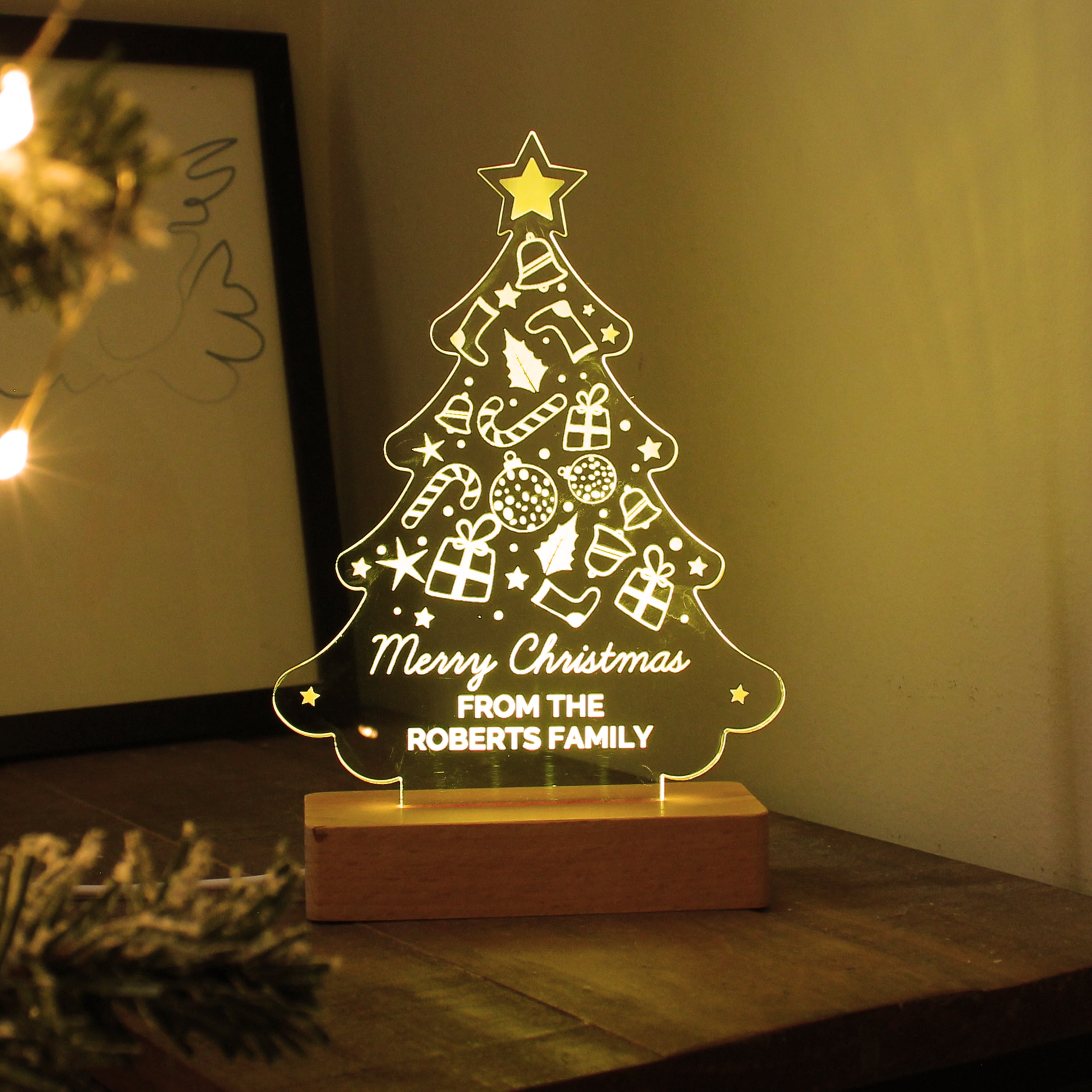 Personalised Christmas Tree Wooden Based LED Light