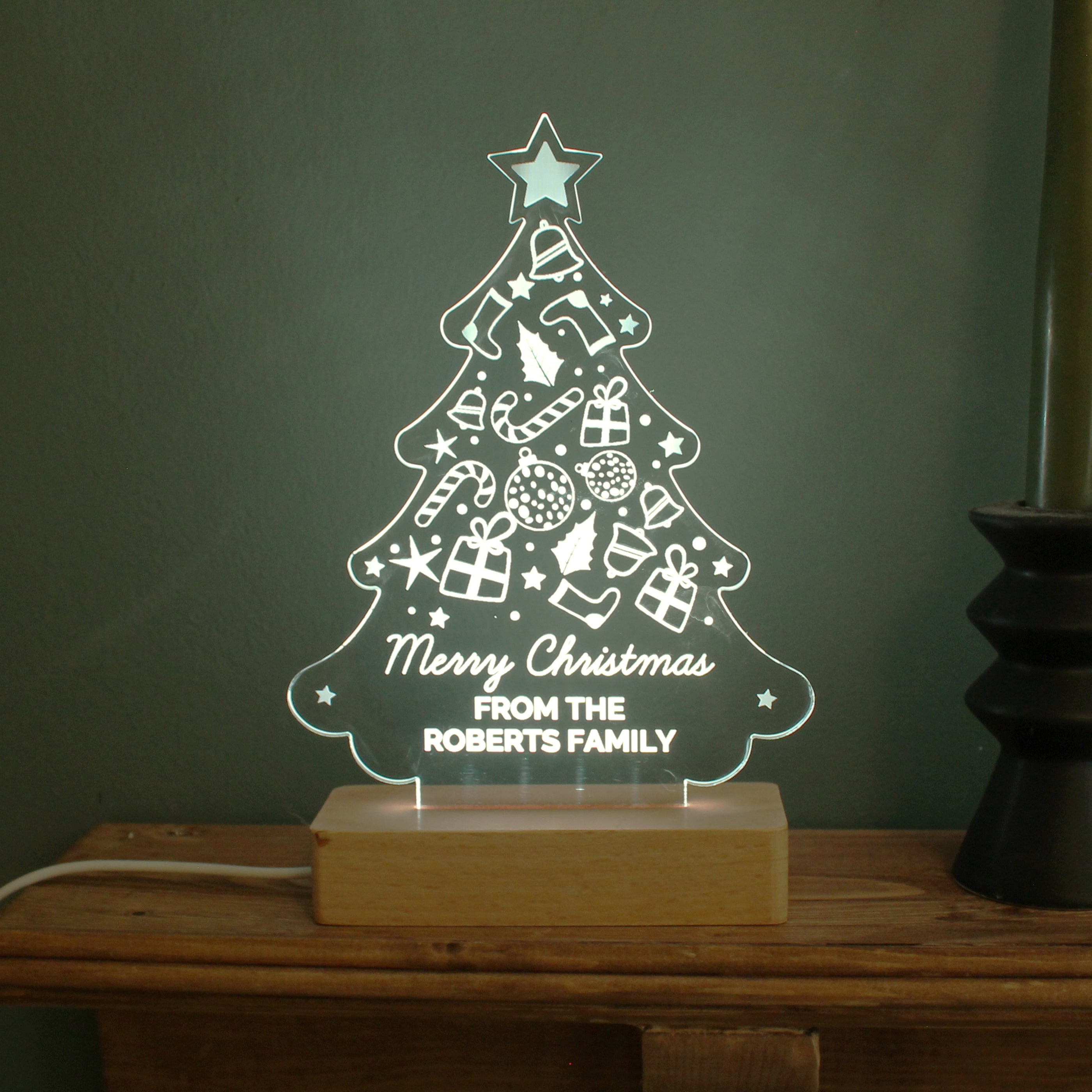 Personalised Christmas Tree Wooden Based LED Light