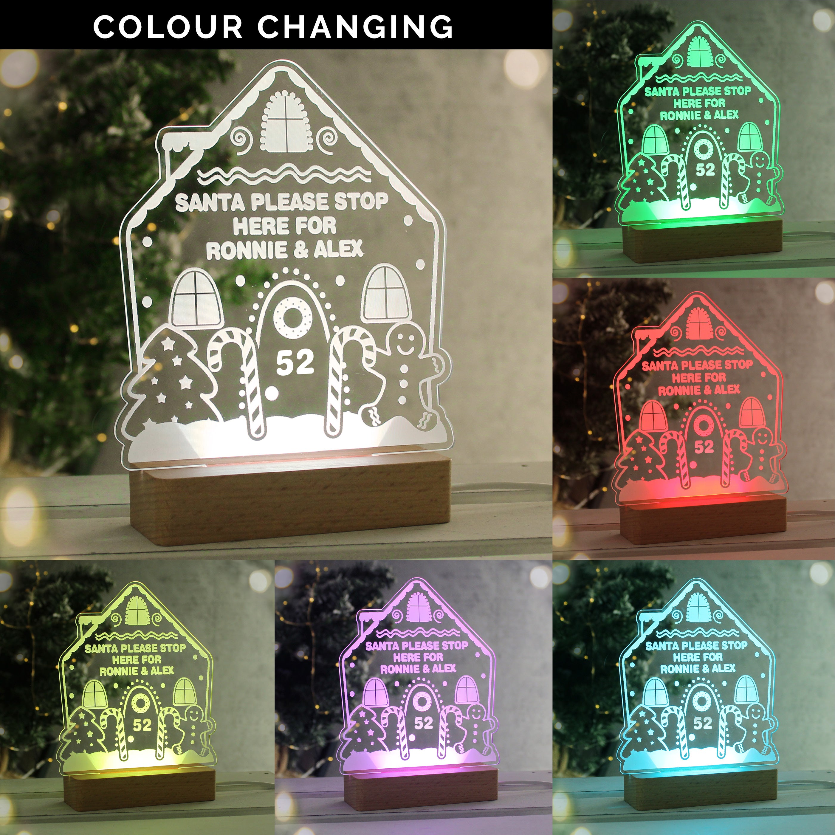 Personalised Gingerbread House Christmas Wooden Based LED Light