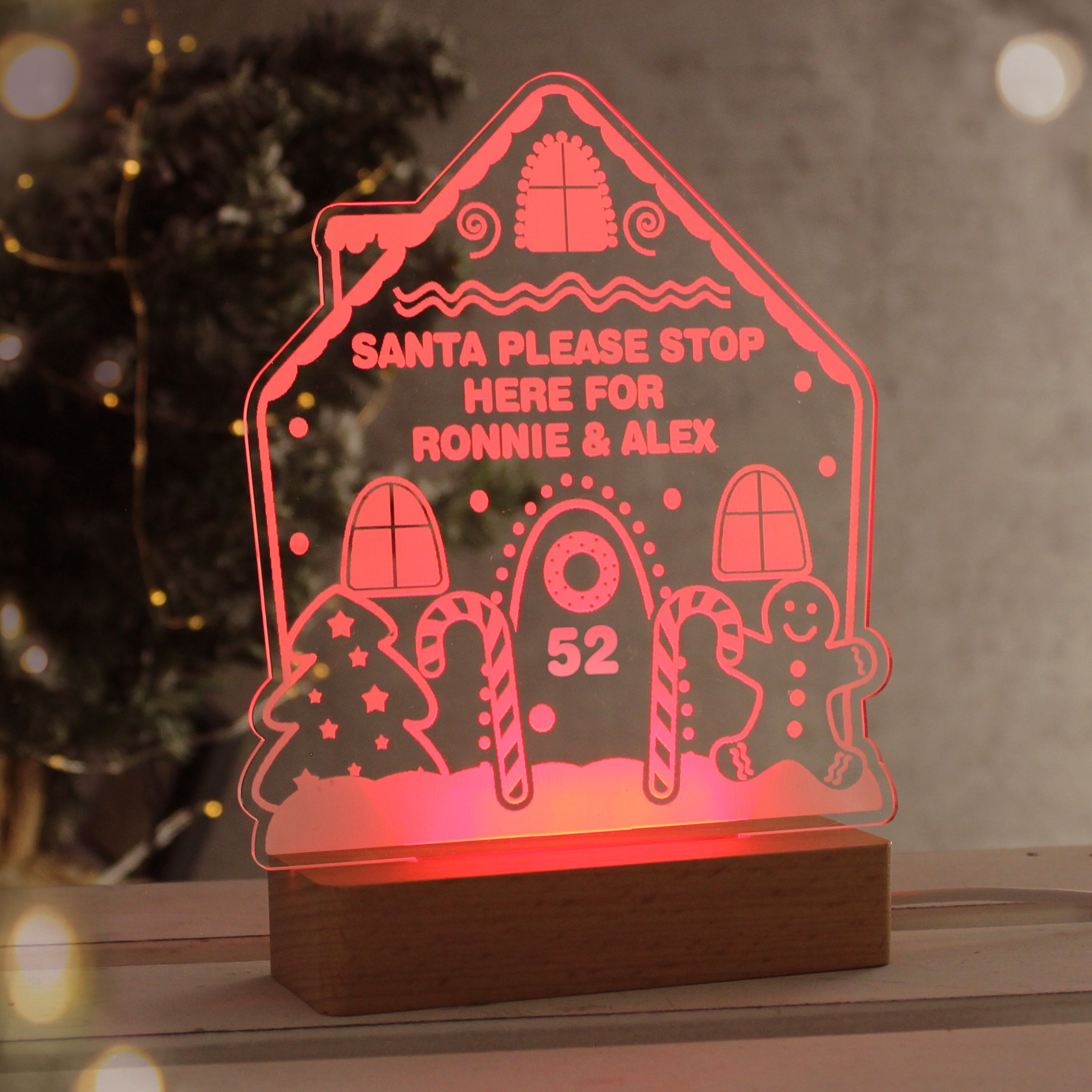 Personalised Gingerbread House Christmas Wooden Based LED Light