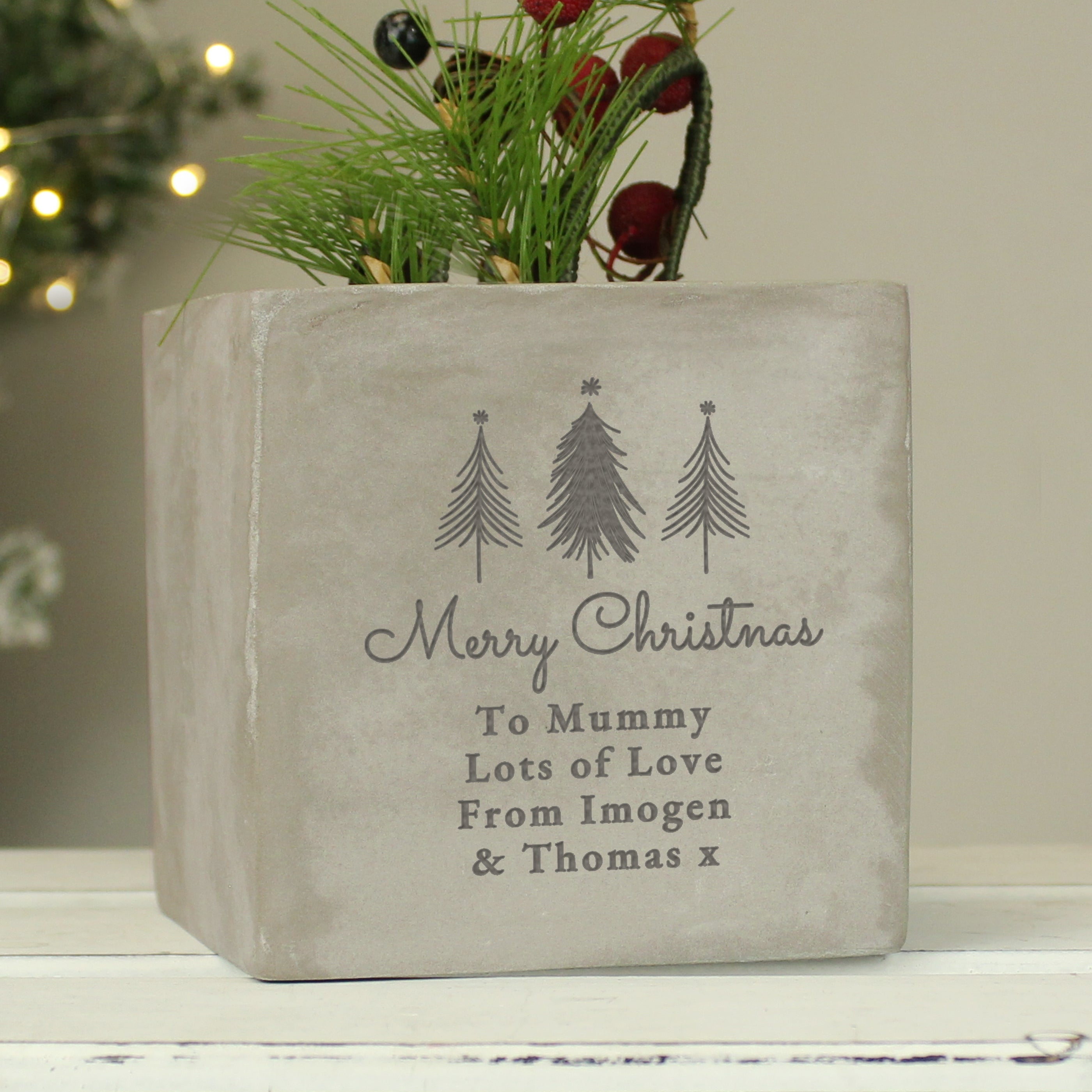 Personalised Christmas Tree Concrete Planter