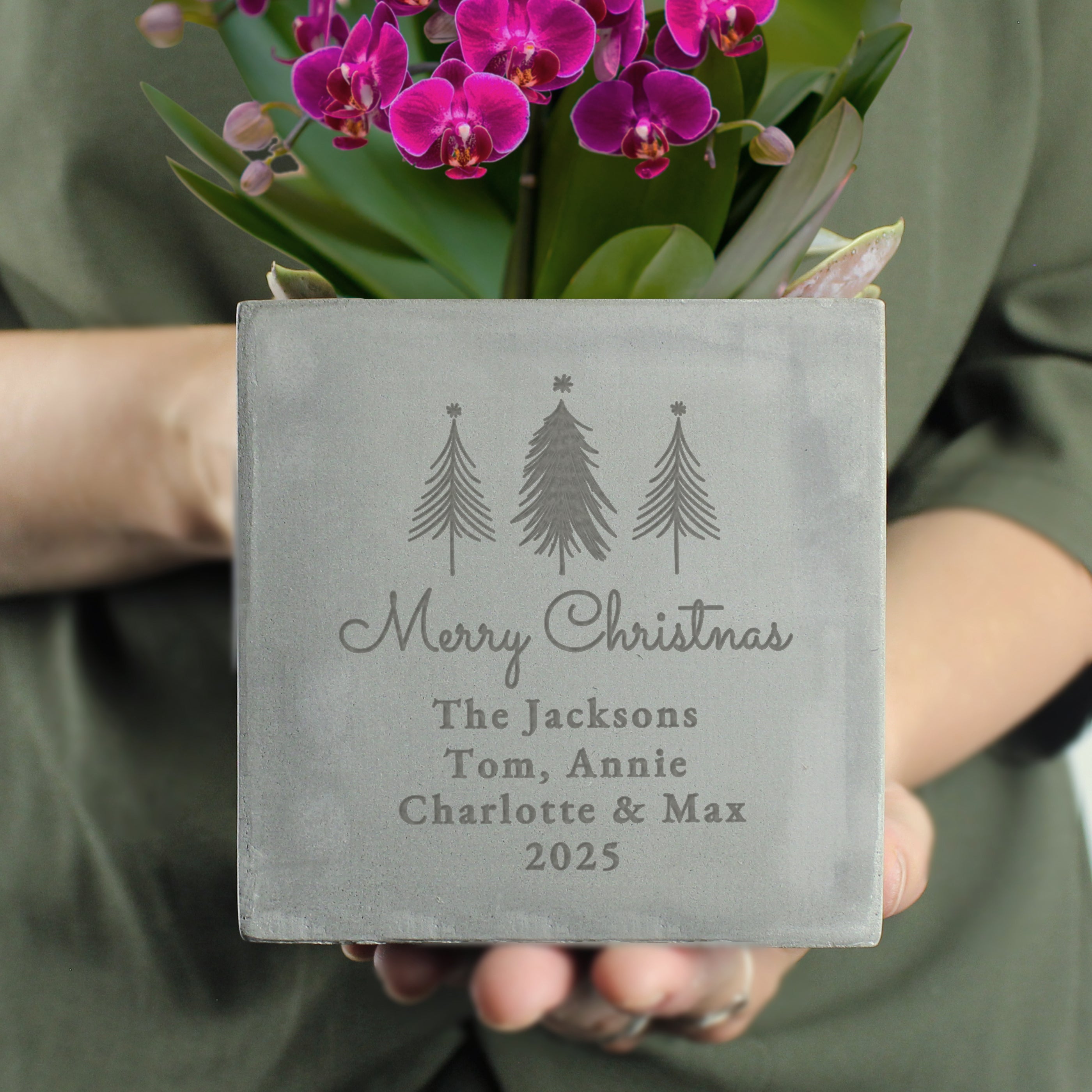 Personalised Christmas Tree Concrete Planter