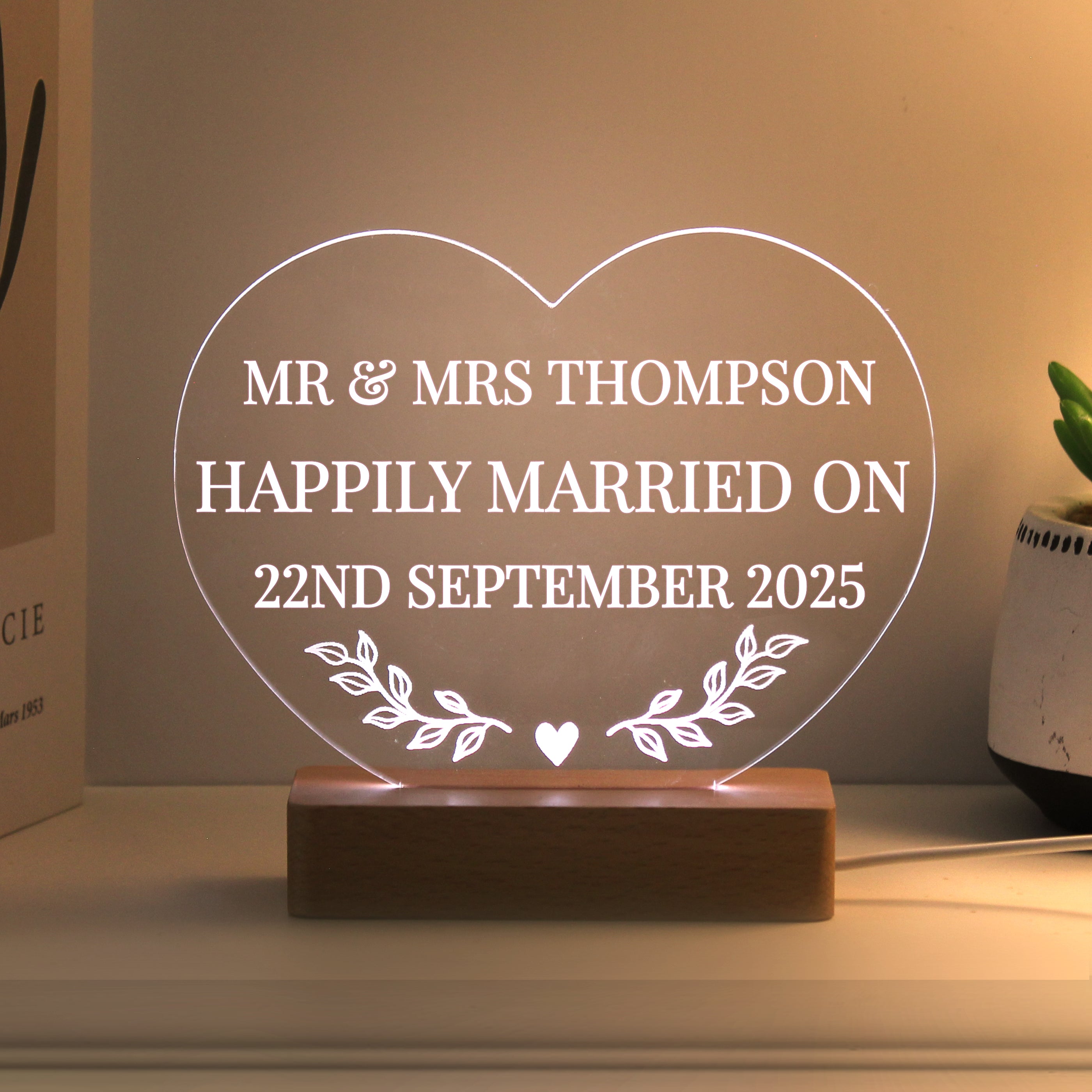 Personalised Wedding Heart LED Light