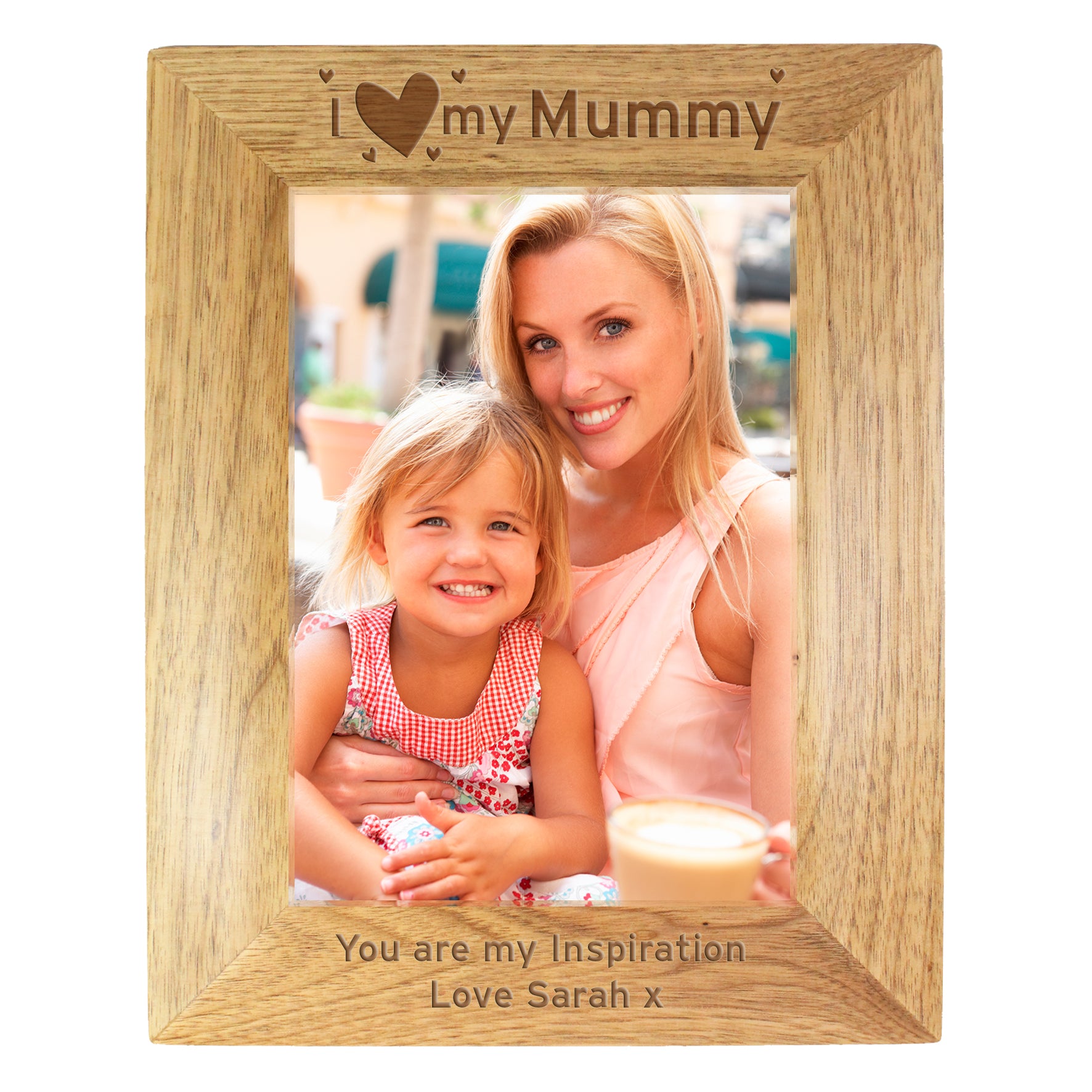 Personalised I Heart My Mum 5x7 Oak Finish Photo Frame