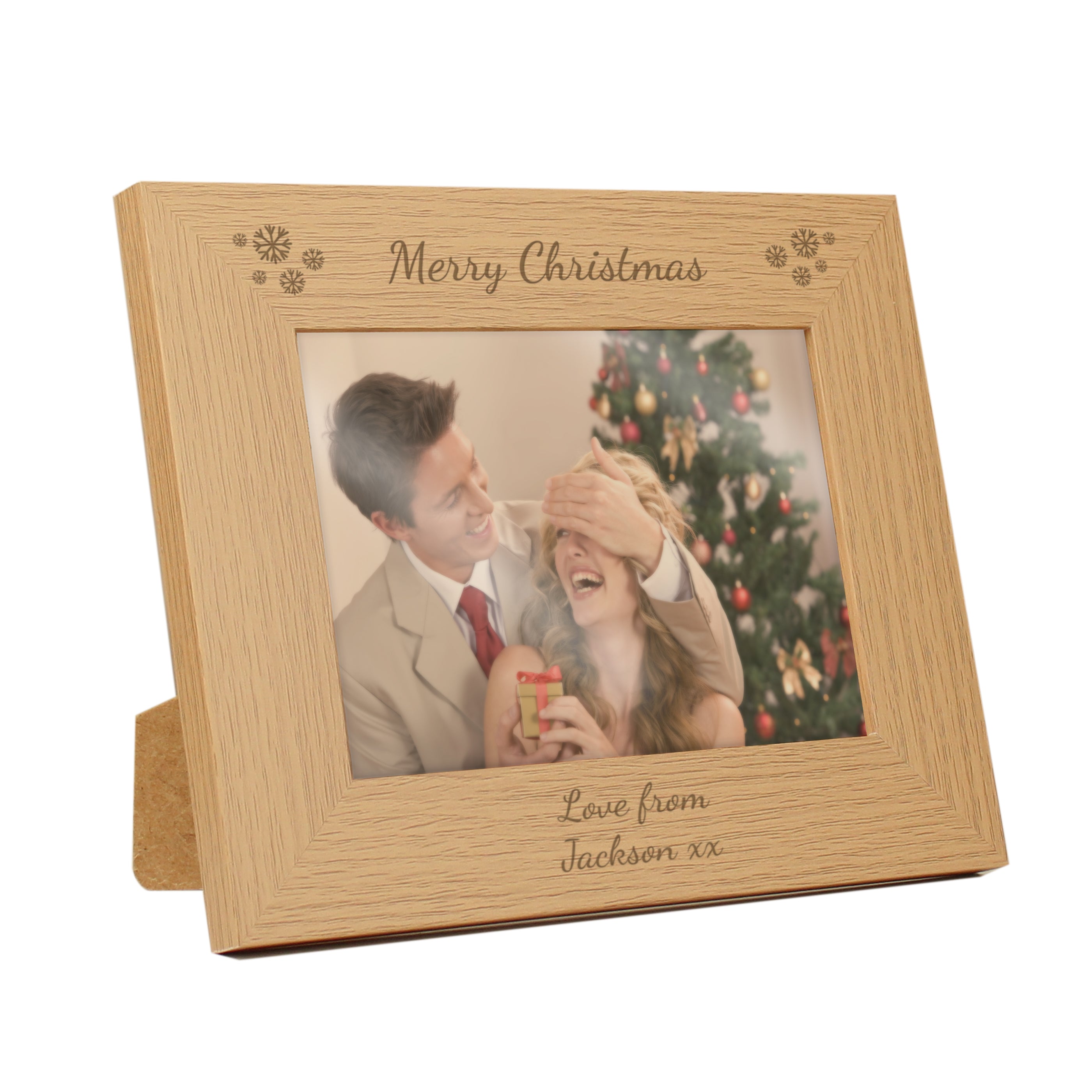 Personalised Snowflake 5x7 Landscape Oak Finish Photo Frame