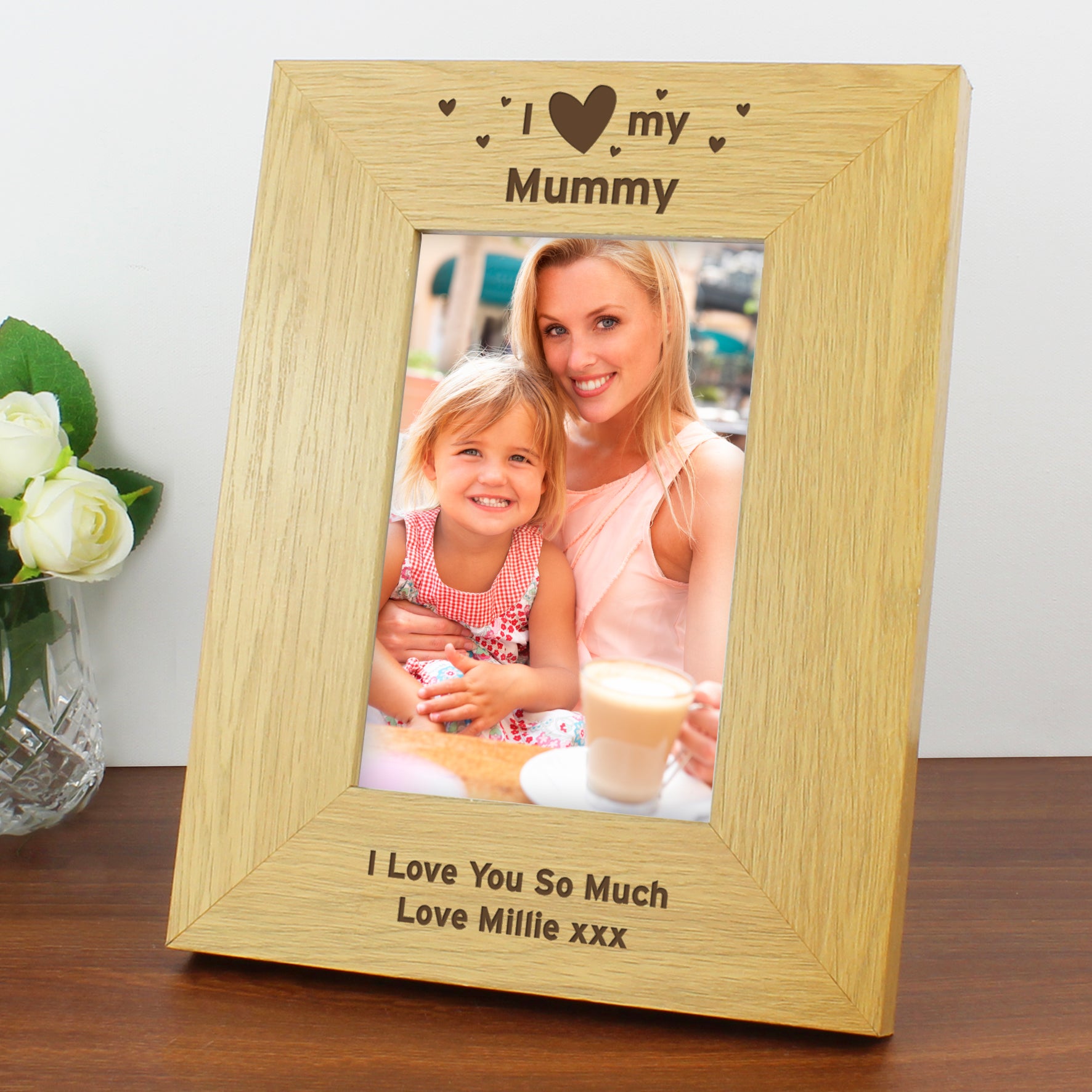 Personalised Oak Finish 6x4 I Heart My Photo Frame