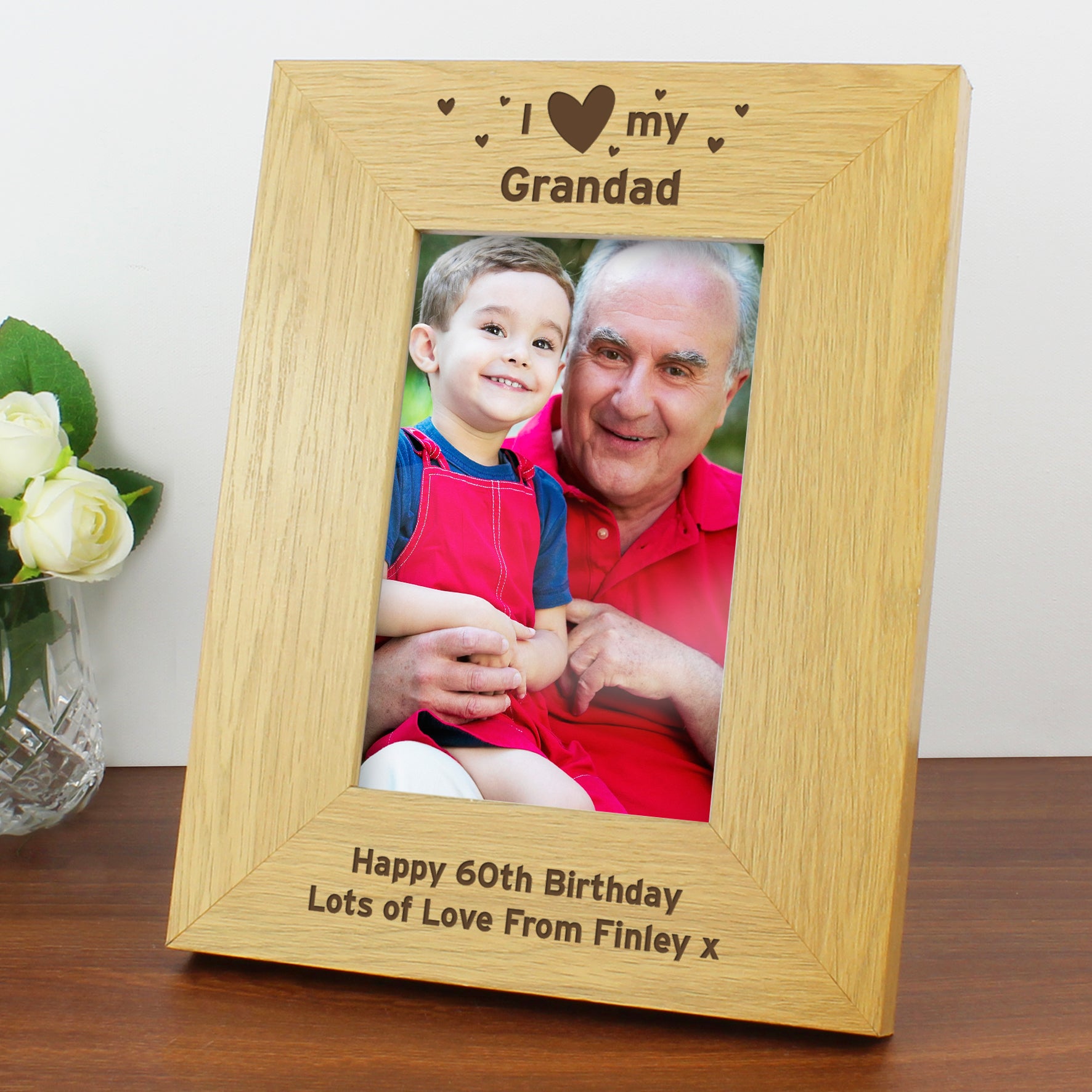 Personalised Oak Finish 6x4 I Heart My Photo Frame