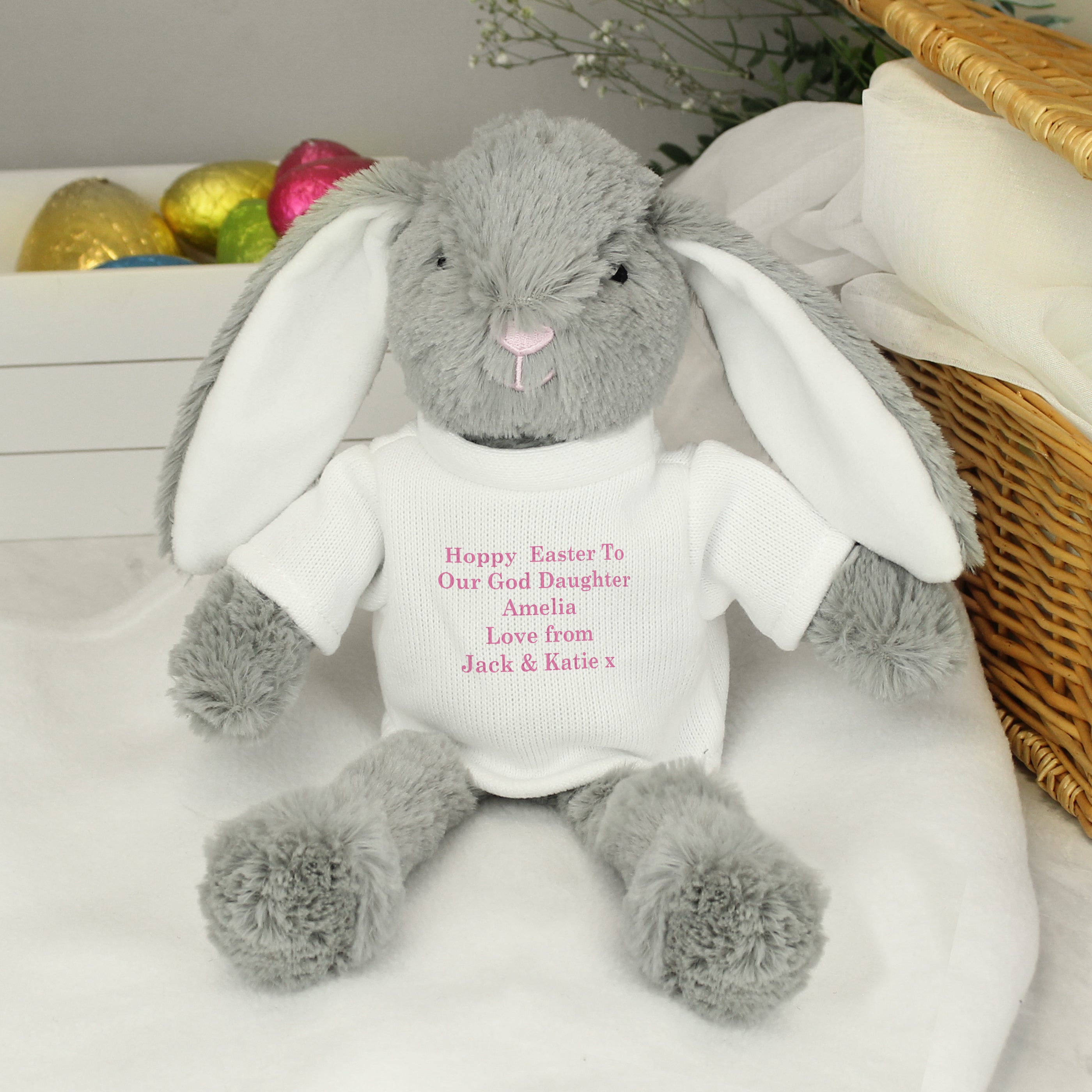 Personalised Message Bunny Rabbit In Jumper - Pink