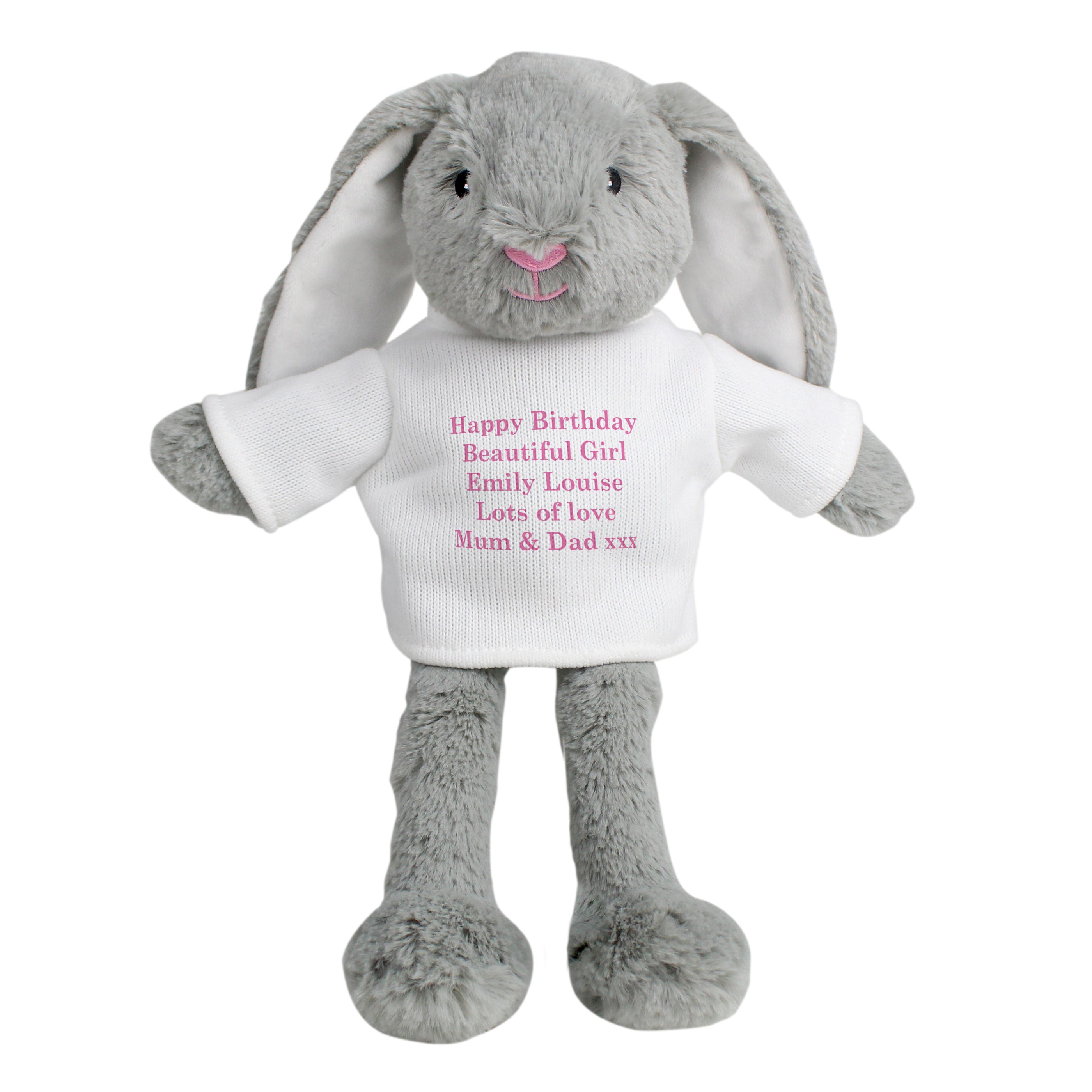 Personalised Message Bunny Rabbit In Jumper - Pink