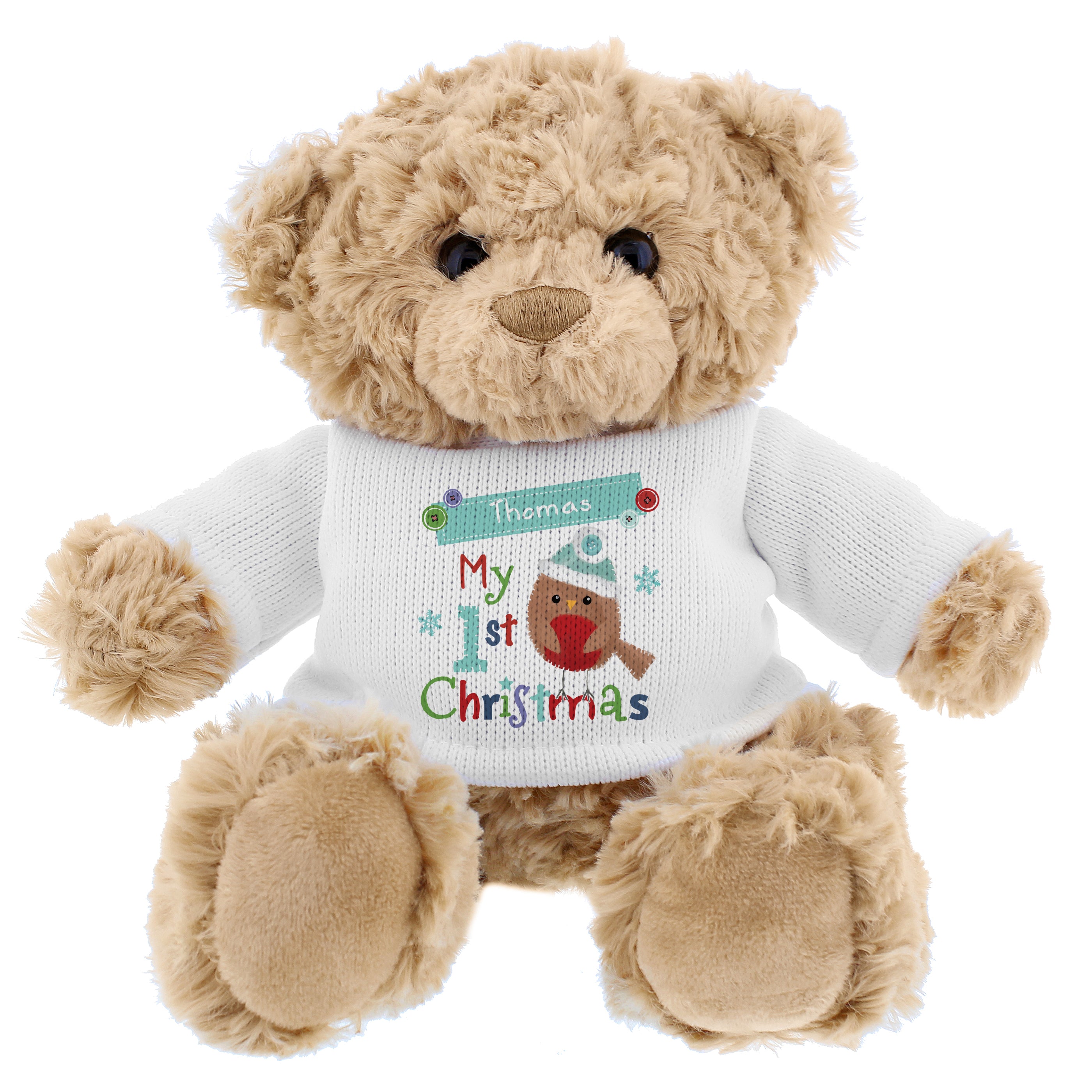 Personalised Felt Stitch Robin 'My 1st Christmas' Teddy Bear