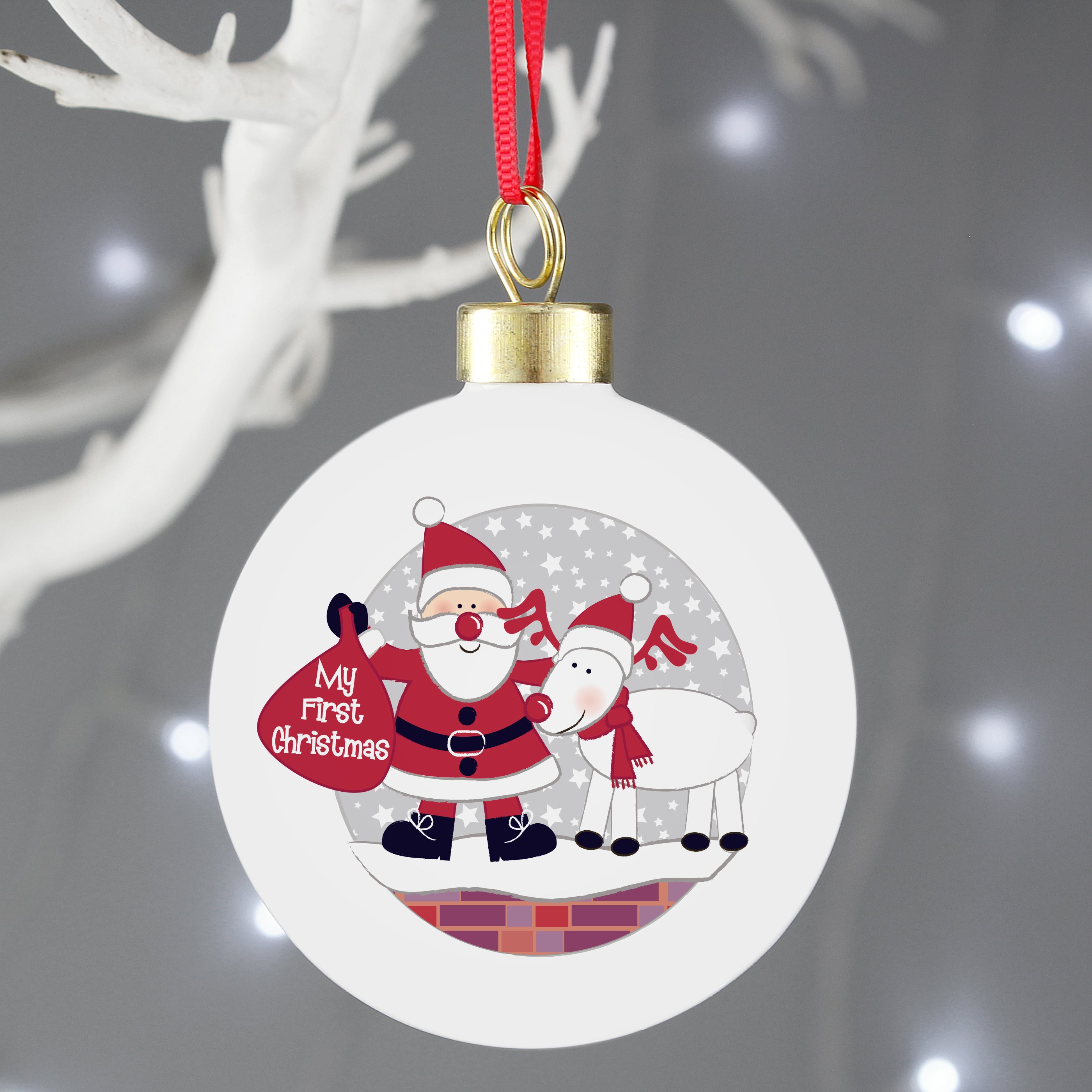 Personalised Rooftop Santa First Christmas Bauble