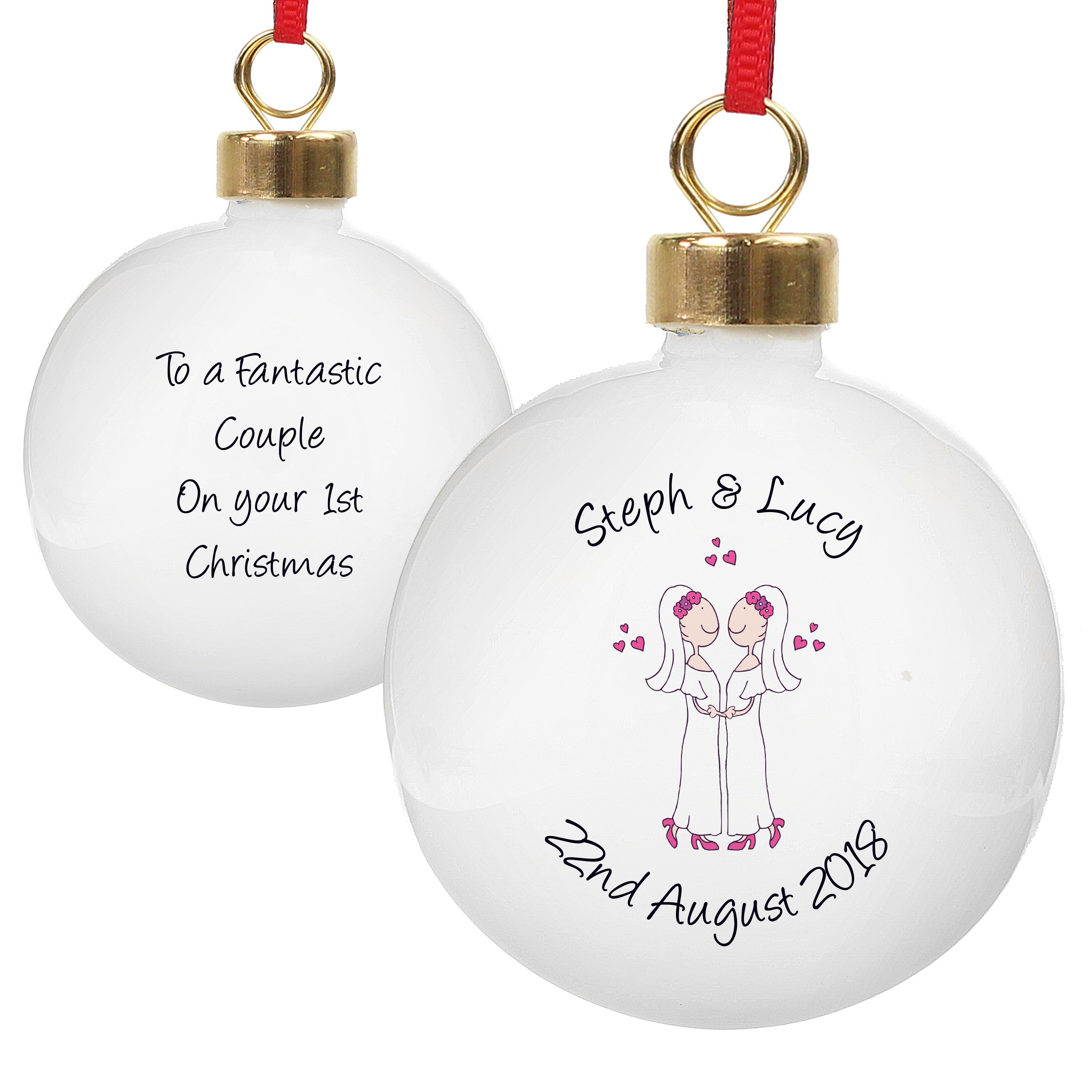 Personalised Female Same-Sex Wedding Partnership Bauble