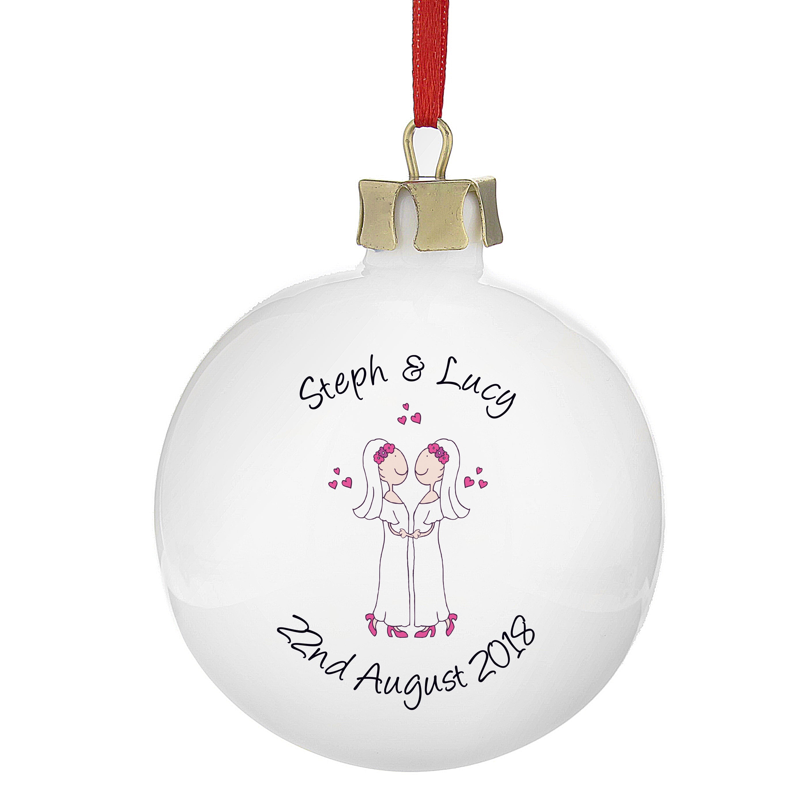 Personalised Female Same-Sex Wedding Partnership Bauble