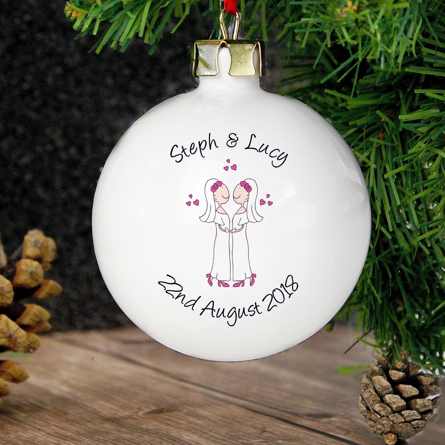 Personalised Female Same-Sex Wedding Partnership Bauble