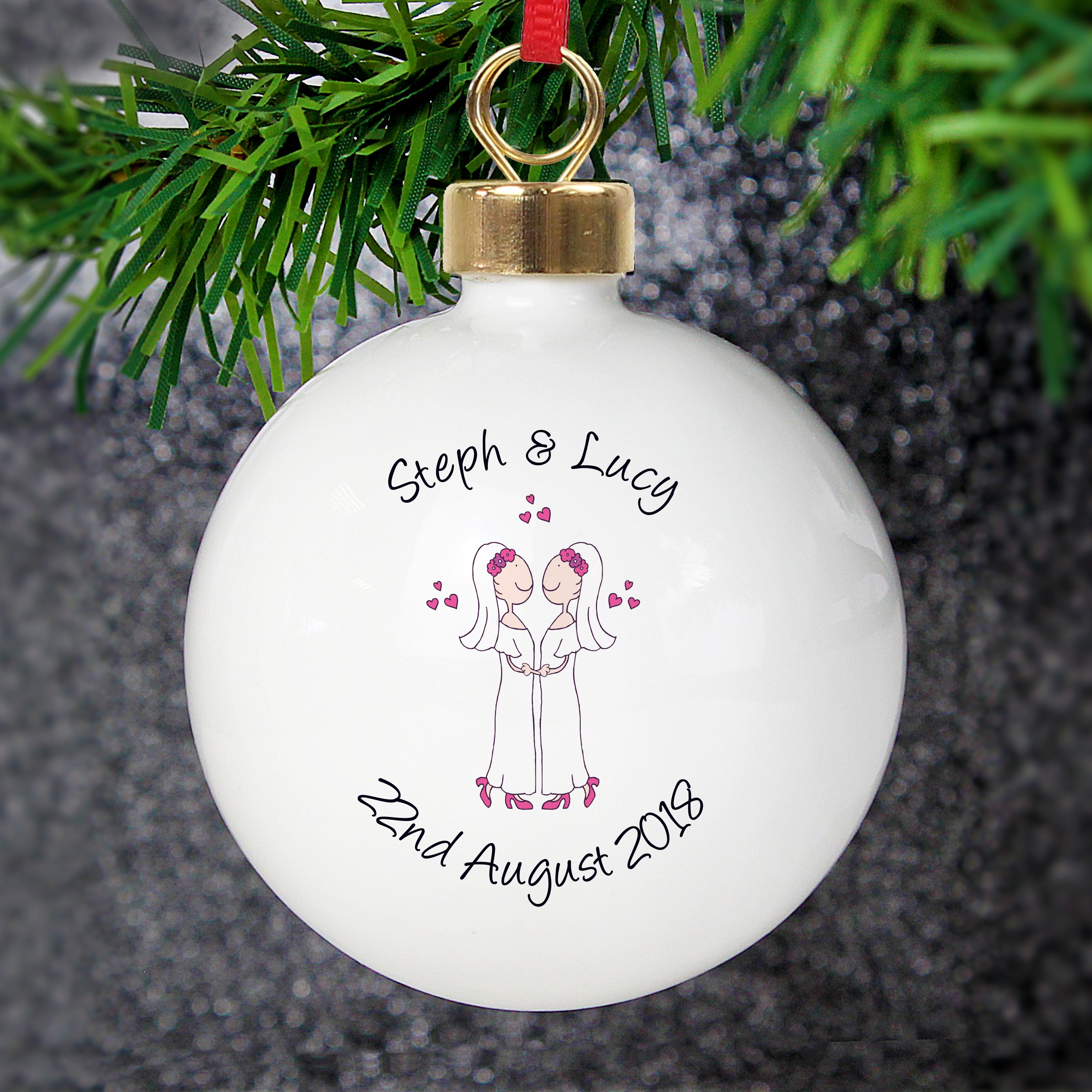 Personalised Female Same-Sex Wedding Partnership Bauble