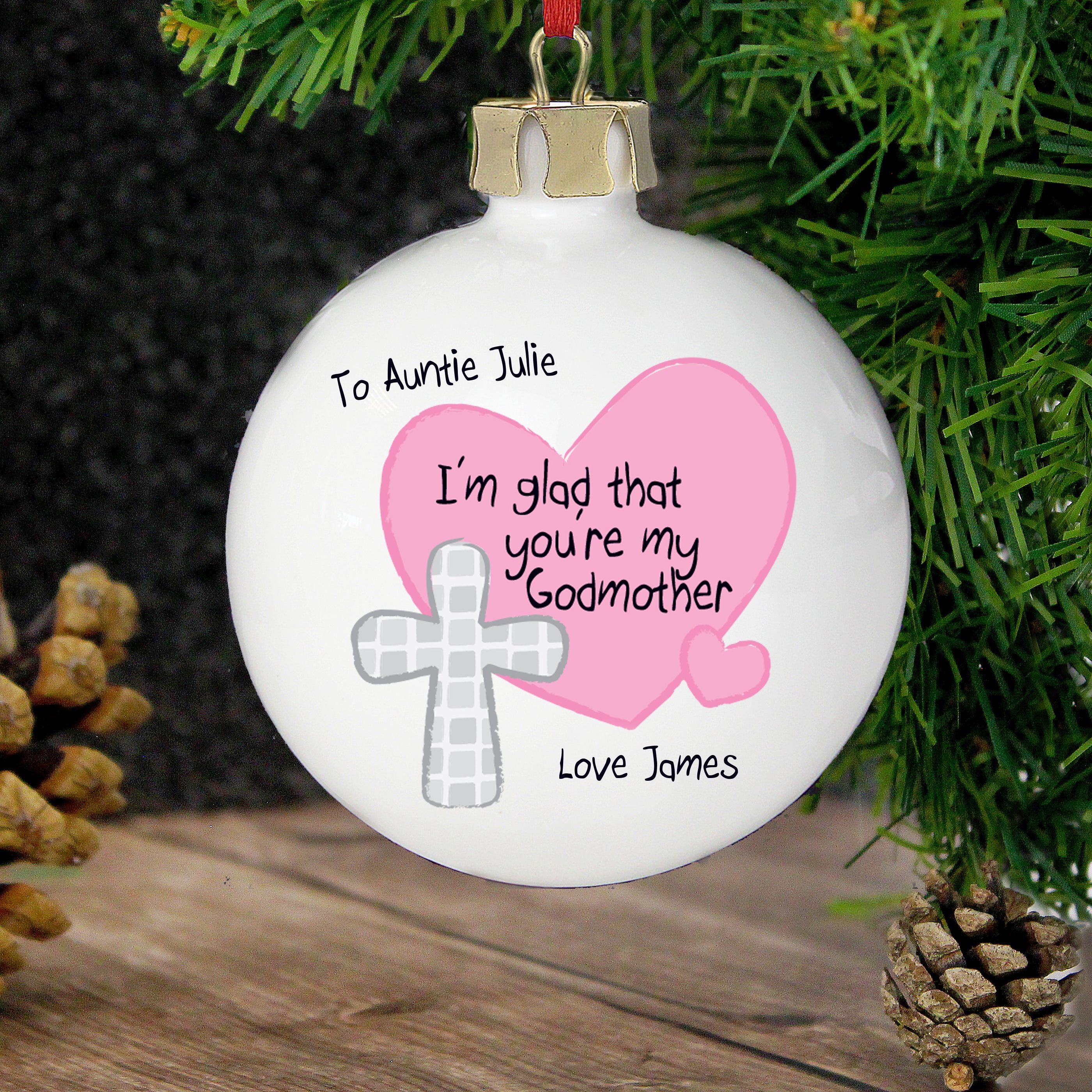 Personalised Godmother Bauble Pink