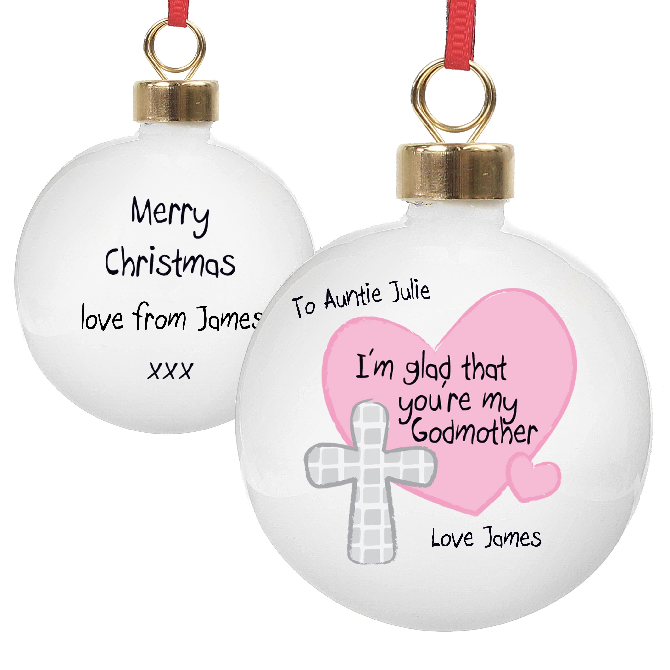 Personalised Godmother Bauble Pink