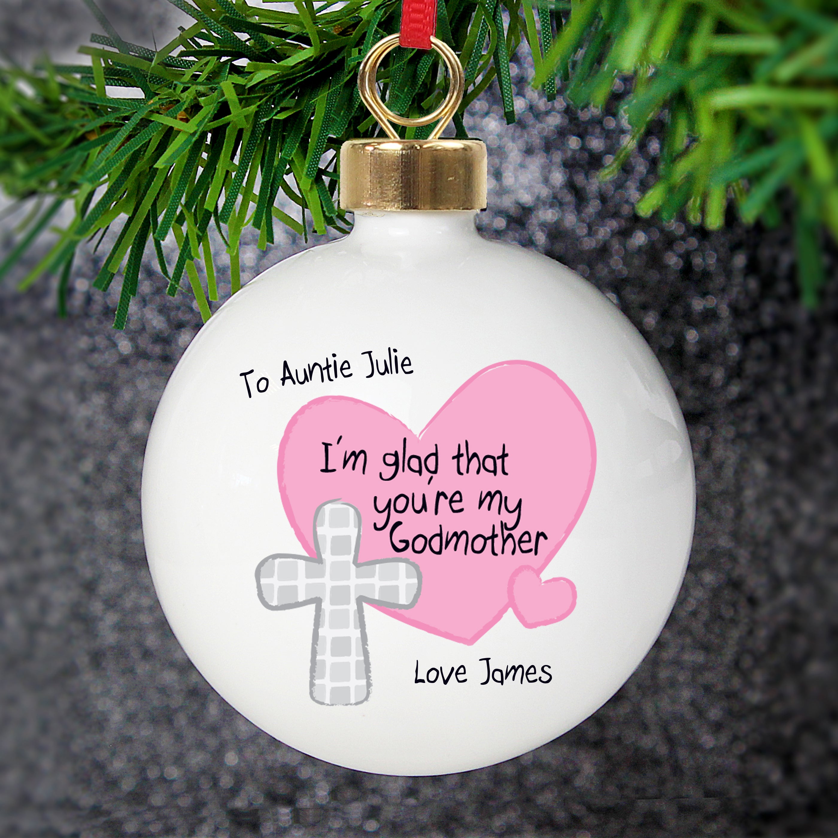 Personalised Godmother Bauble Pink