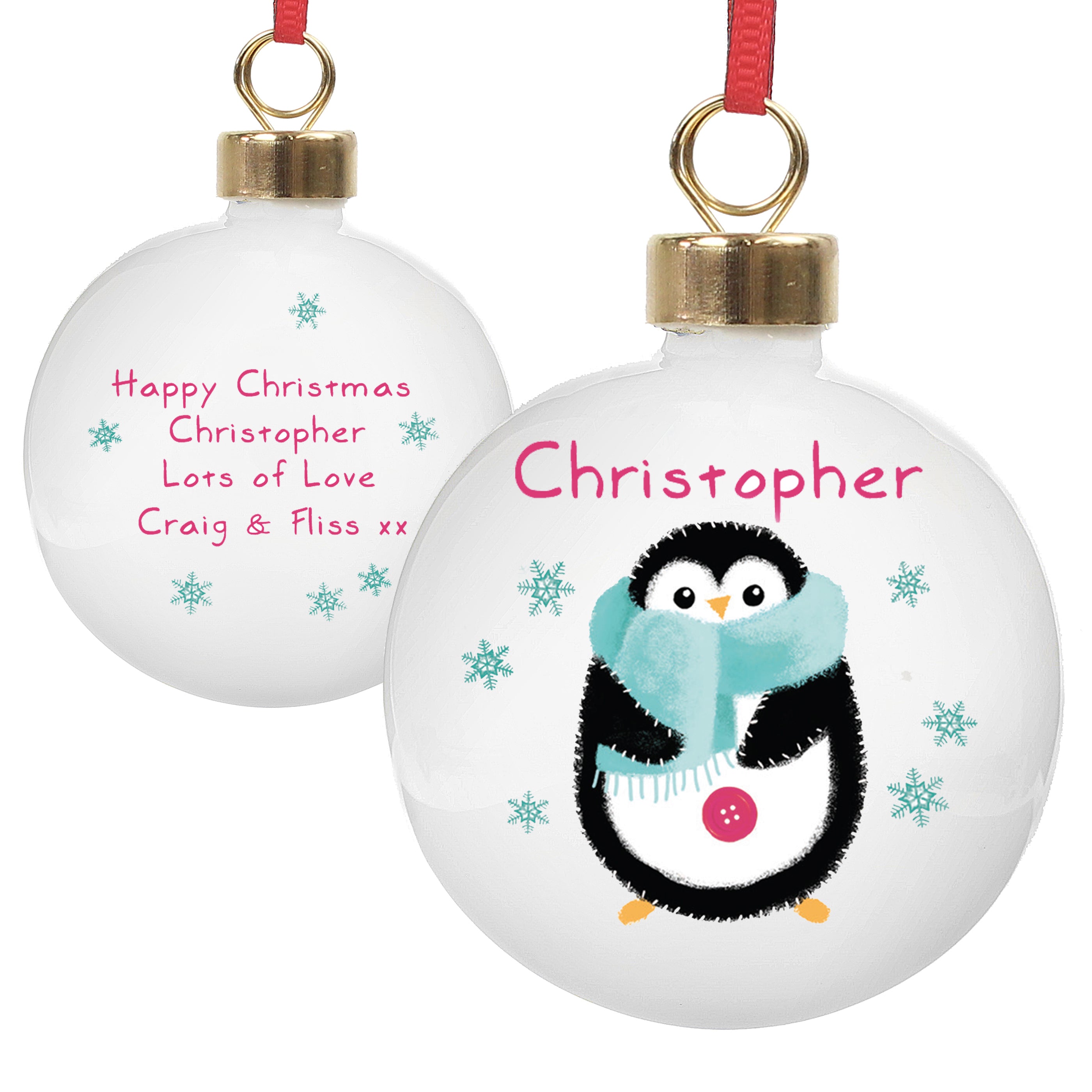 Personalised Felt Stitch Penguin Bauble