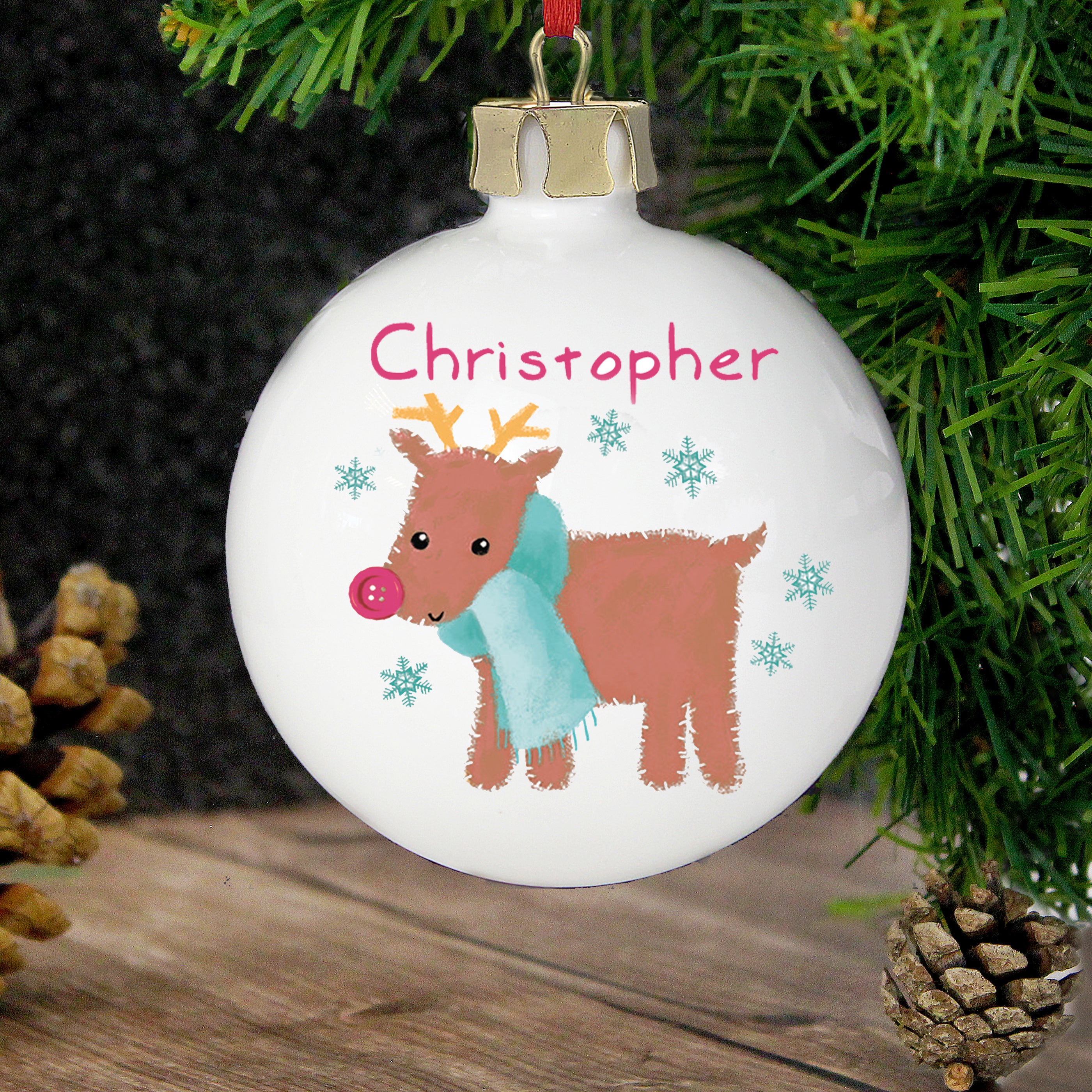 Personalised Felt Stitch Reindeer Bauble