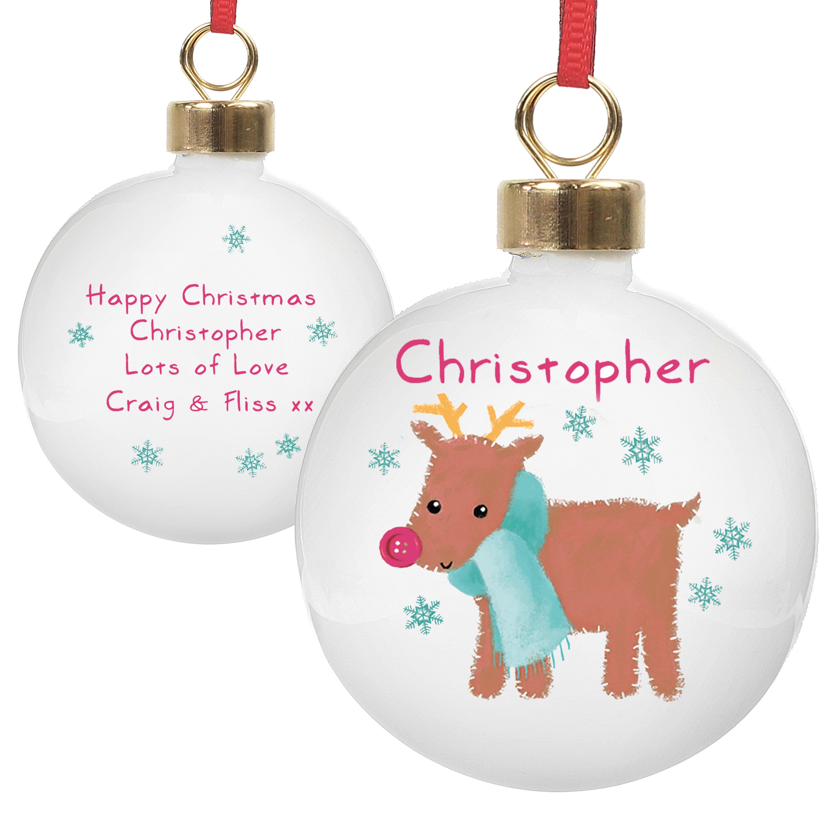 Personalised Felt Stitch Reindeer Bauble