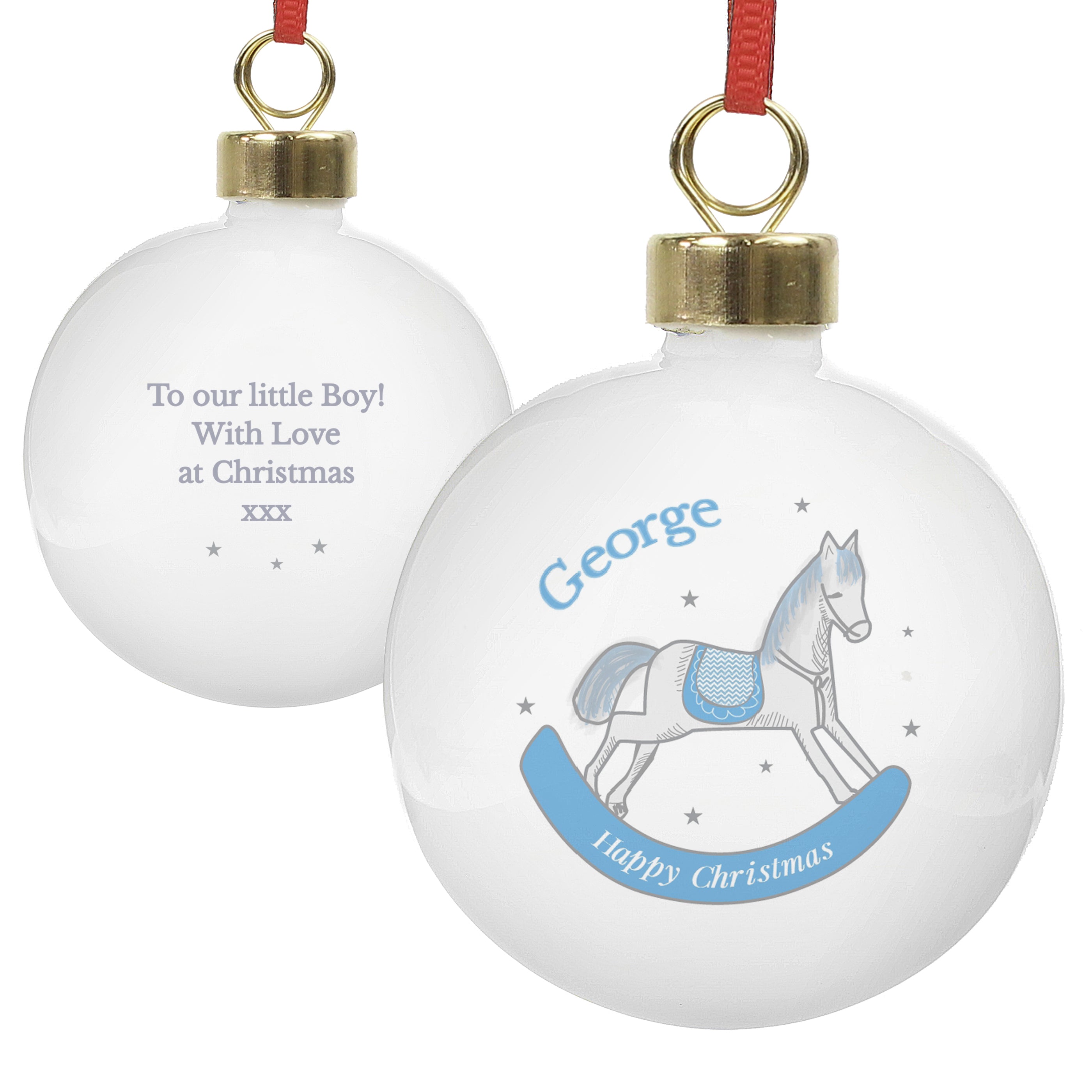 Personalised 1st Christmas Blue Rocking Horse Bauble