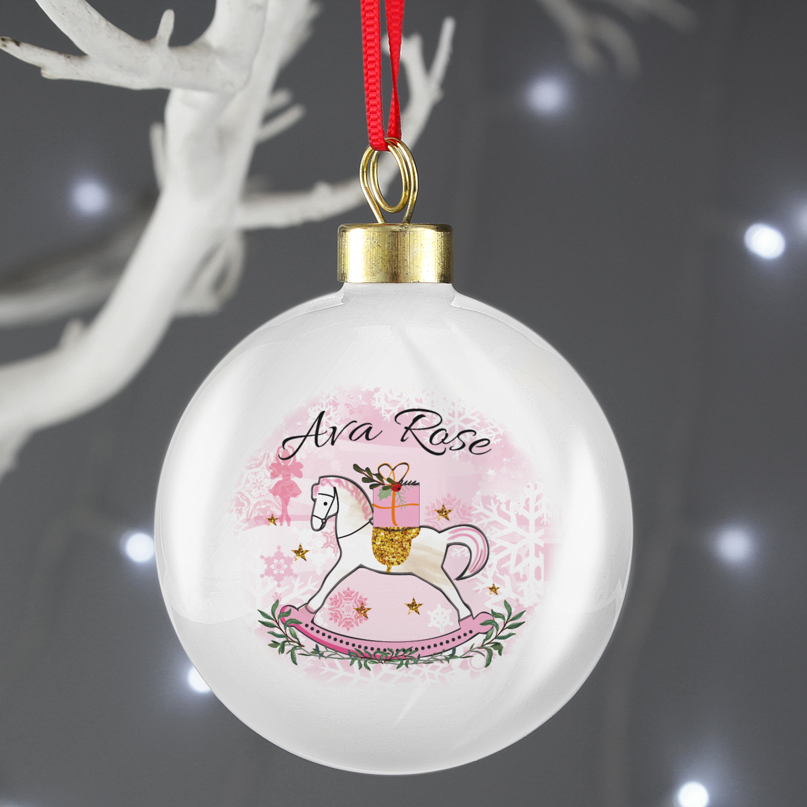 Personalised Pink Rocking Horse Bauble